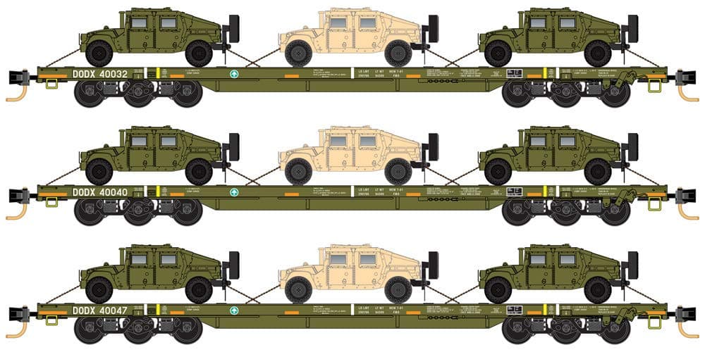 Micro Trains N DODX Flat W/HUMVEES - 3-Pack