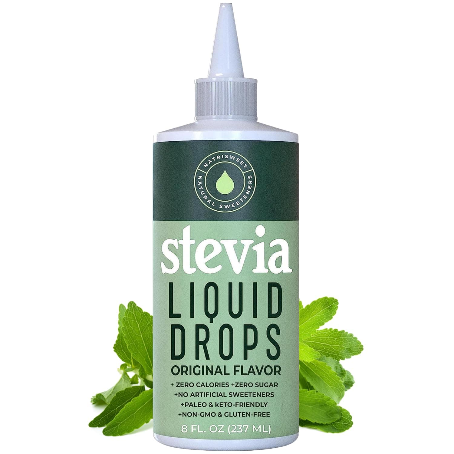 NatriSweet Original Stevia Liquid Drops 8 fl oz (237 ml of 1800+ Drops), Natural Stevia Sweetener, Zero-Carb & Zero-Calorie Liquid Stevia Drops, Paleo, Keto, & Vegan Diet-Friendly Sugar Substitute