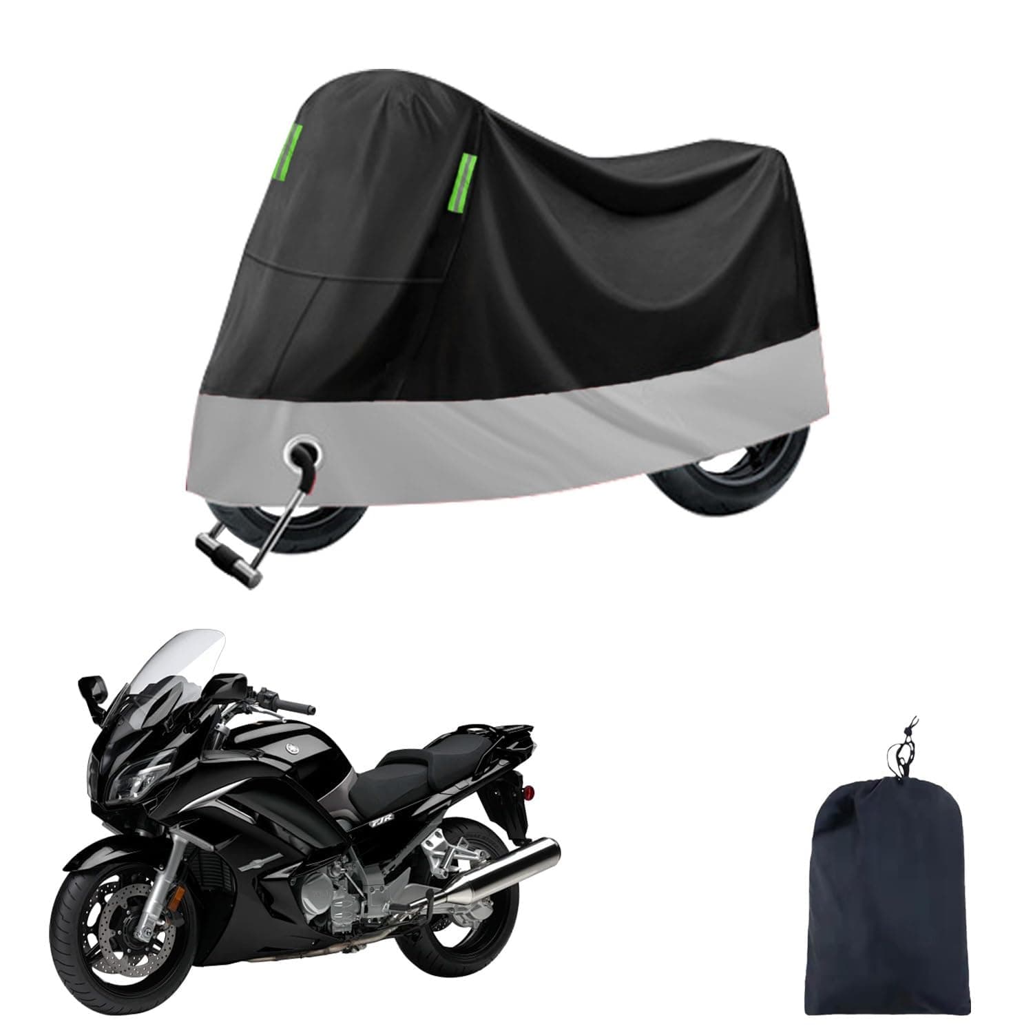 Motorcycle Cover, Thick, High Windproof, Dustproof, Rainproof, Waterproof, Snowproof, UV Protection, Anti-Theft, Durable, 8.2 ft (2.5 m) Windproof Belt Included, One-Touch Buckle, Locking Hole