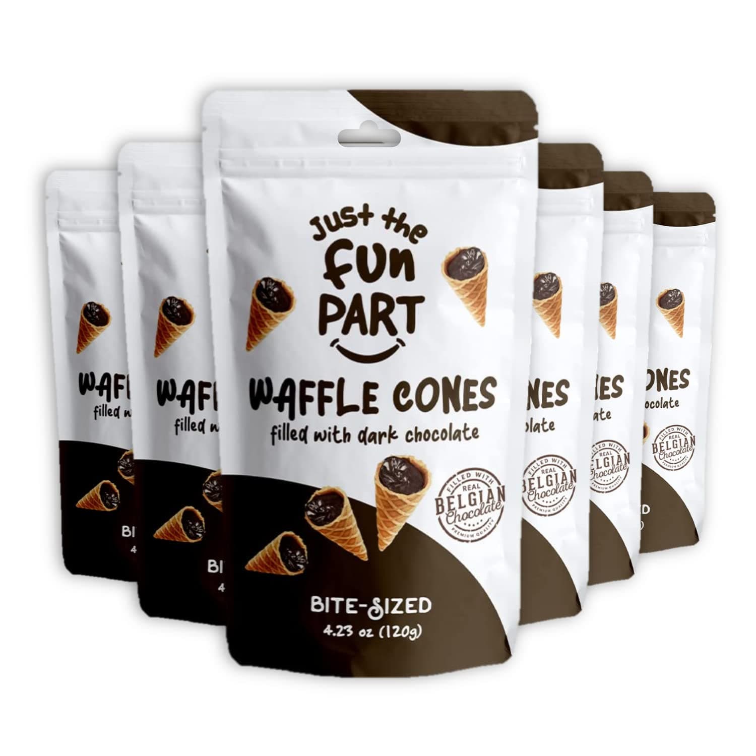 Bite-Size Crispy Mini Waffle Cones with Premium Belgian Chocolate, Great for Snacks, Dessert, Grab & Go - Kosher, Dark Chocolate (Pack of 6)