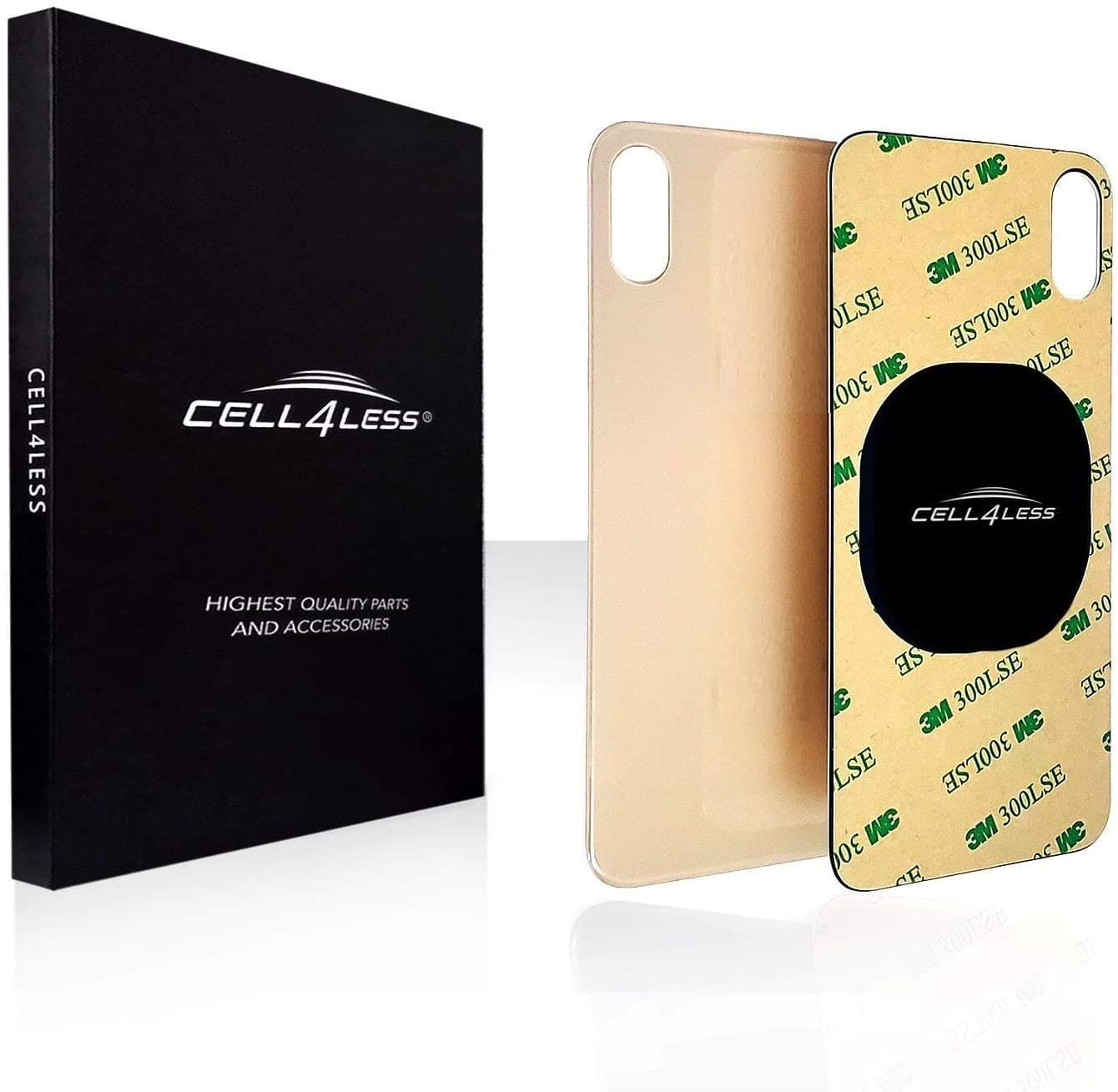Cell4less Back Glass Compatible with The iPhone Xs W/Full Body Adhesive, Removal Tool, and Wide Camera Hole No Logo (Gold)