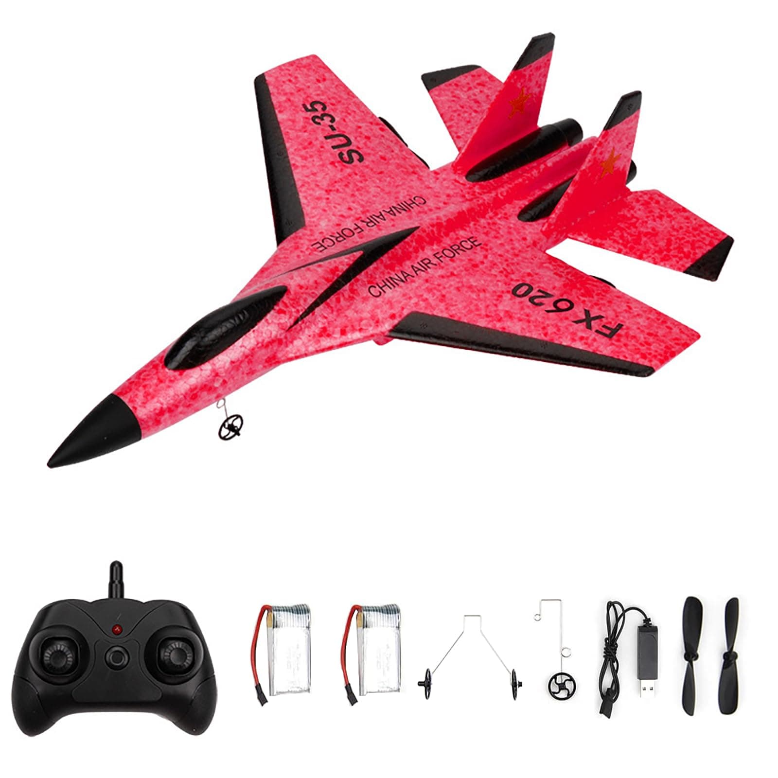 GoolRC FX620 RC Airplane, 2.4GHz Remote Control Airplane, 2 Channel RC Plane, SU-35 RC Glider EPP Aircraft Model with 3-Axis Gyro, Outdoor Flight Toys for Kids and Adults with 2 Battery (Red)