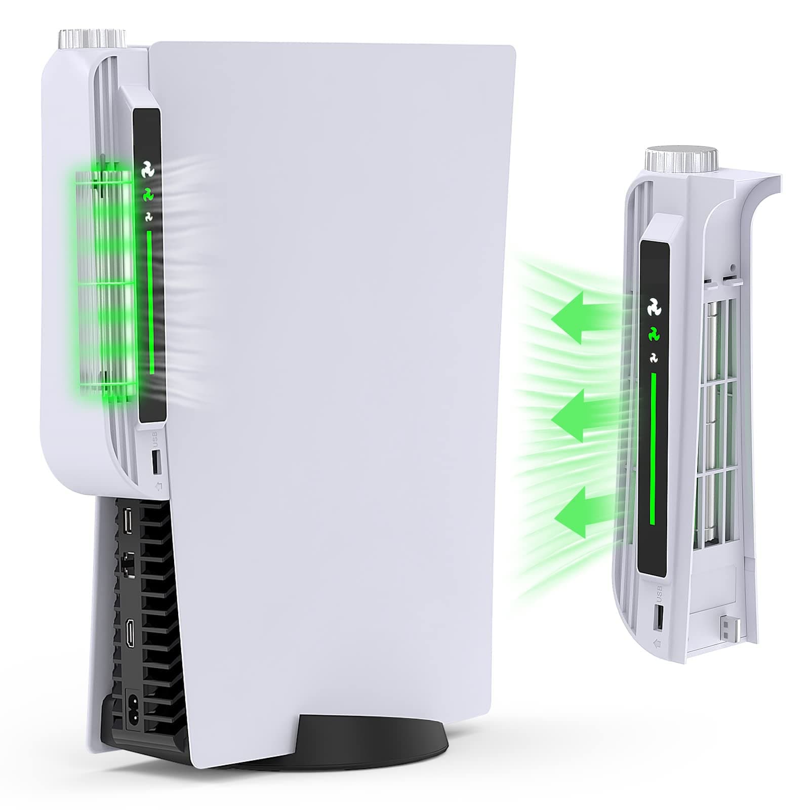 MAKINGTEC Cooling Fan Accessories for PS5, Centrifugal Three-stop Wind Host Powerful Cooler with Extended USB Port Cooling System for PS5 CD-ROM and Digital Version (White)