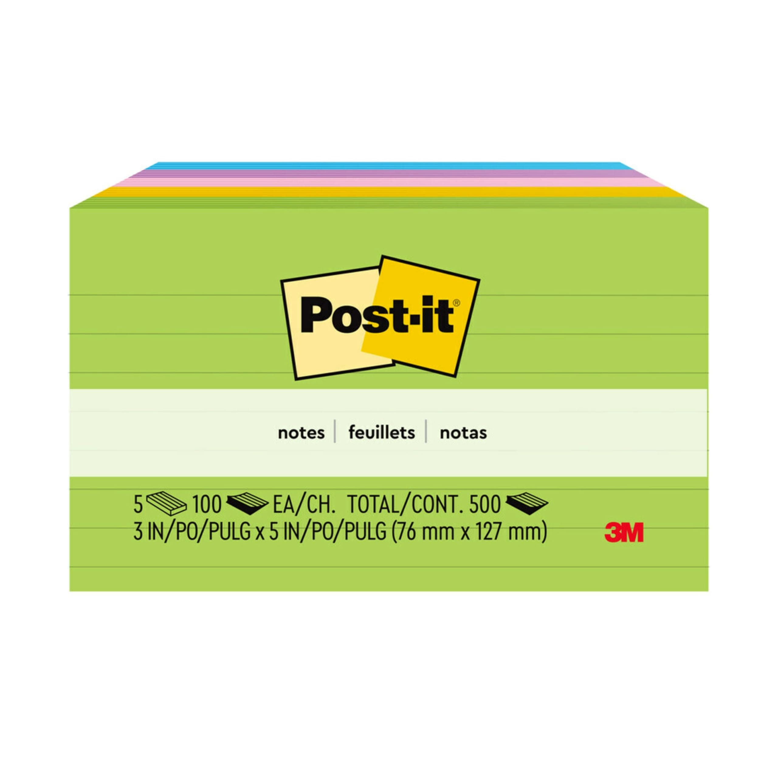 Post-it Notes, 3 in x 5 in, 5 Lined Sticky Notes Pads, 100 Sheets per Pad, Floral Fantasy Collection, School Supplies and Oﬃce Products