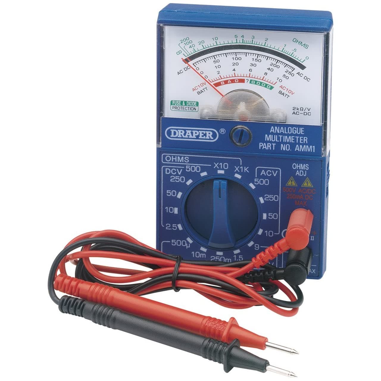Draper AMM1 Pocket Analogue Multimeter, Blue