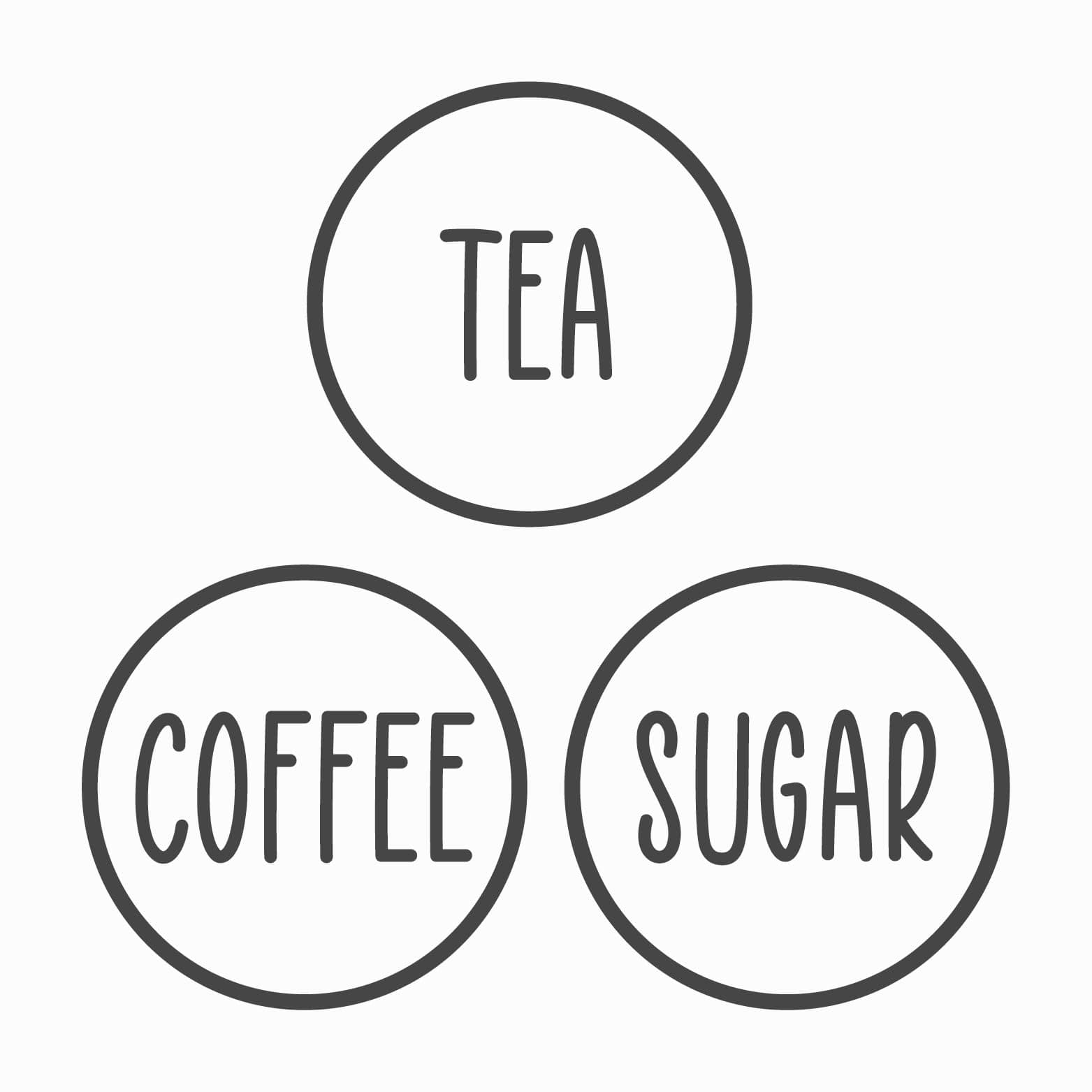 Tea Coffee Sugar Circle Modern Design Kitchen Jar Canister Labels Vinyl Stickers (Graphite Grey)