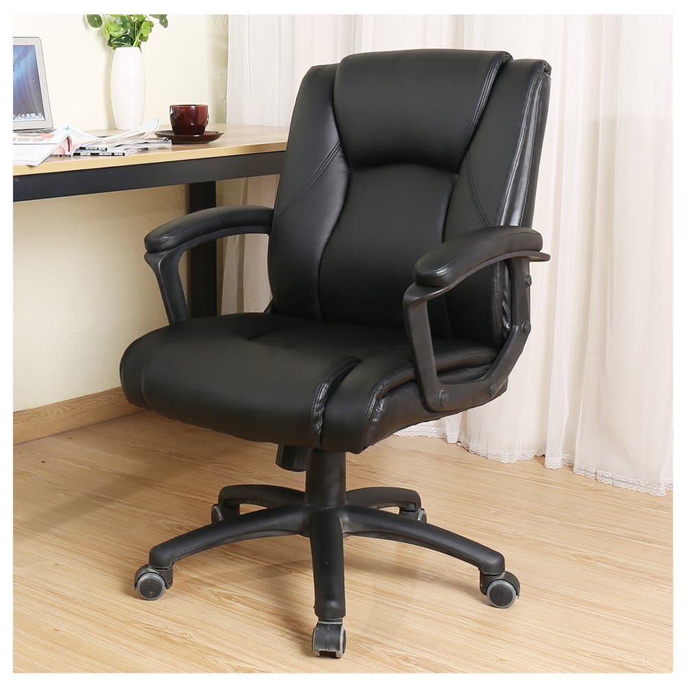 Veigar Ergonomic PU Leather Mid Back Executive Office Chair with Adjustable Height, Desk Chair Task Chair Swivel Chair (Black)