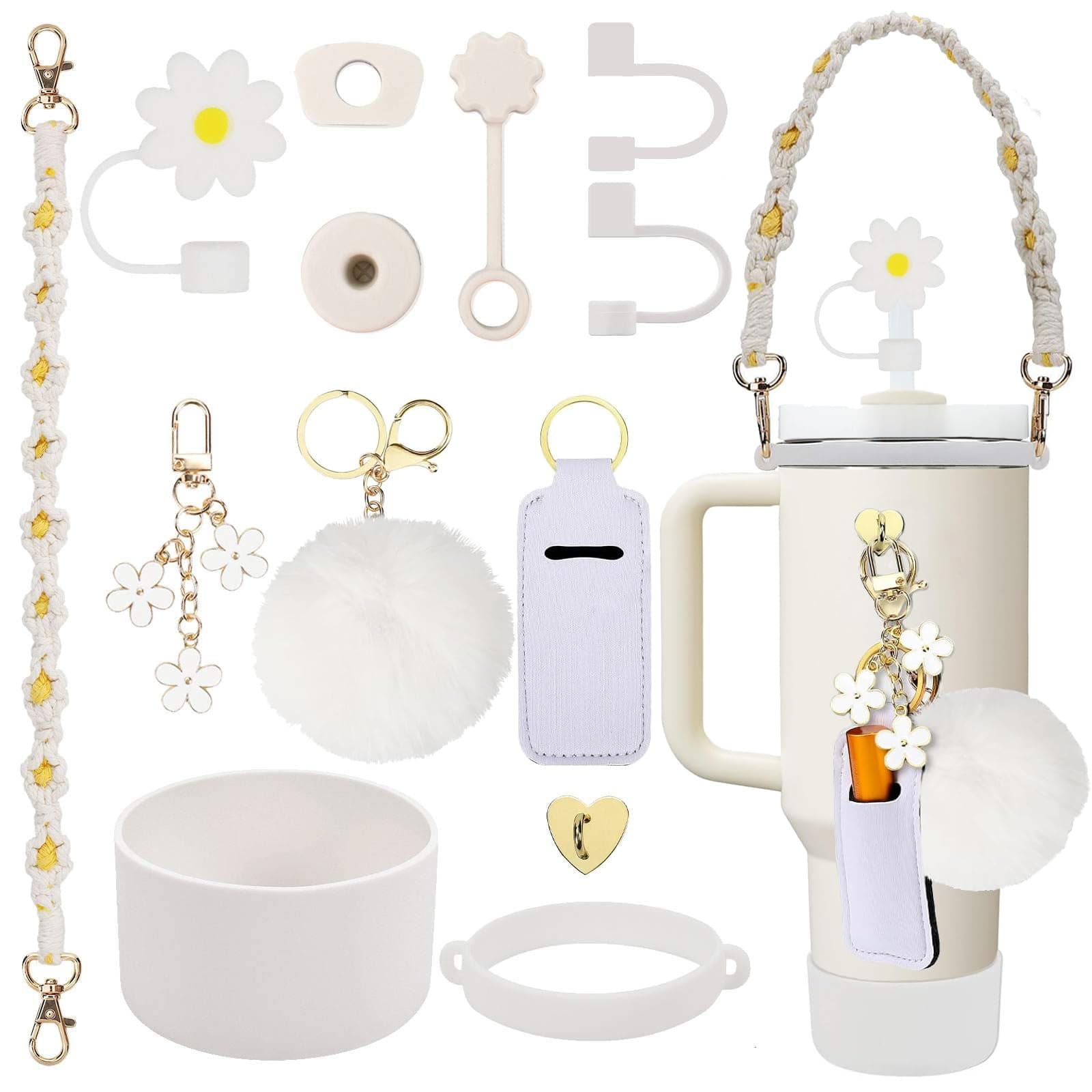Stanley Cup Accessories Set Including Water Bottle Handle Strap, Siliocne Stanley Cup Boot, Siliocne Straw Cover, Stanley Charms for Stanley Cup 40oz & 30oz Tumbler