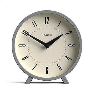 Venus desk clock | Modern round design | Grey | Stylish retro look for shelf, table, mantel or bedside