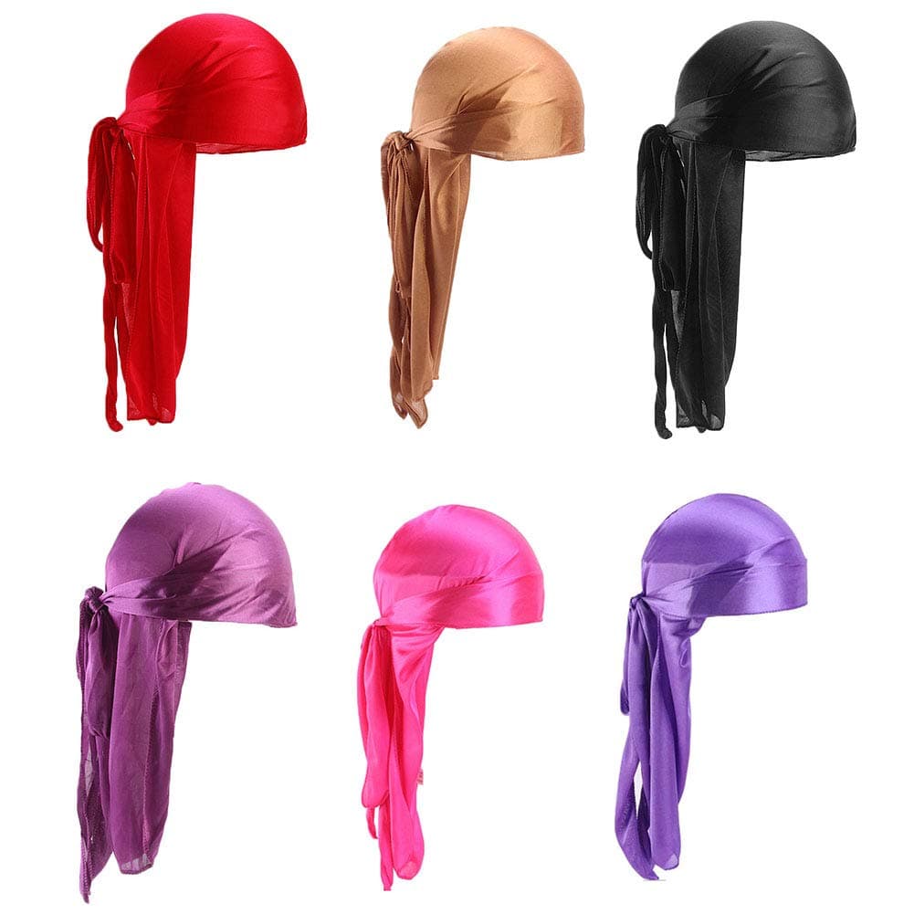 Star Satin Head Wrap Durag Long Tail Beanies Cap Stretchable Velvet Durag Straps Headwraps for Men Women
