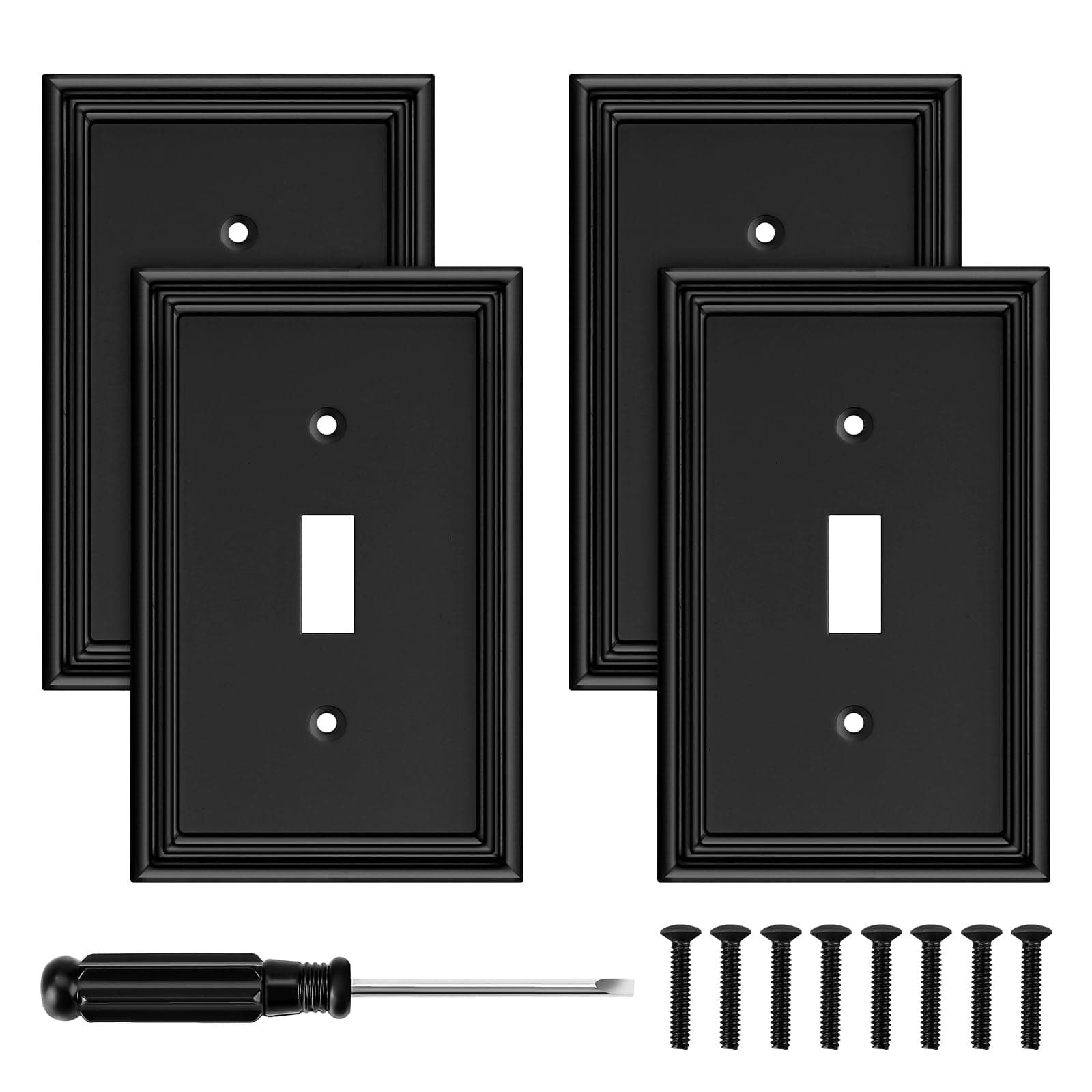 Black Modern Decorative Wall Plate Light Switch Cover Decorator Outlet Covers Rocker Switch Plates Bamboo Fiber Material Wall Plates for Kitchen Bathroom (1 Gang Single Toggle-4 Pack)