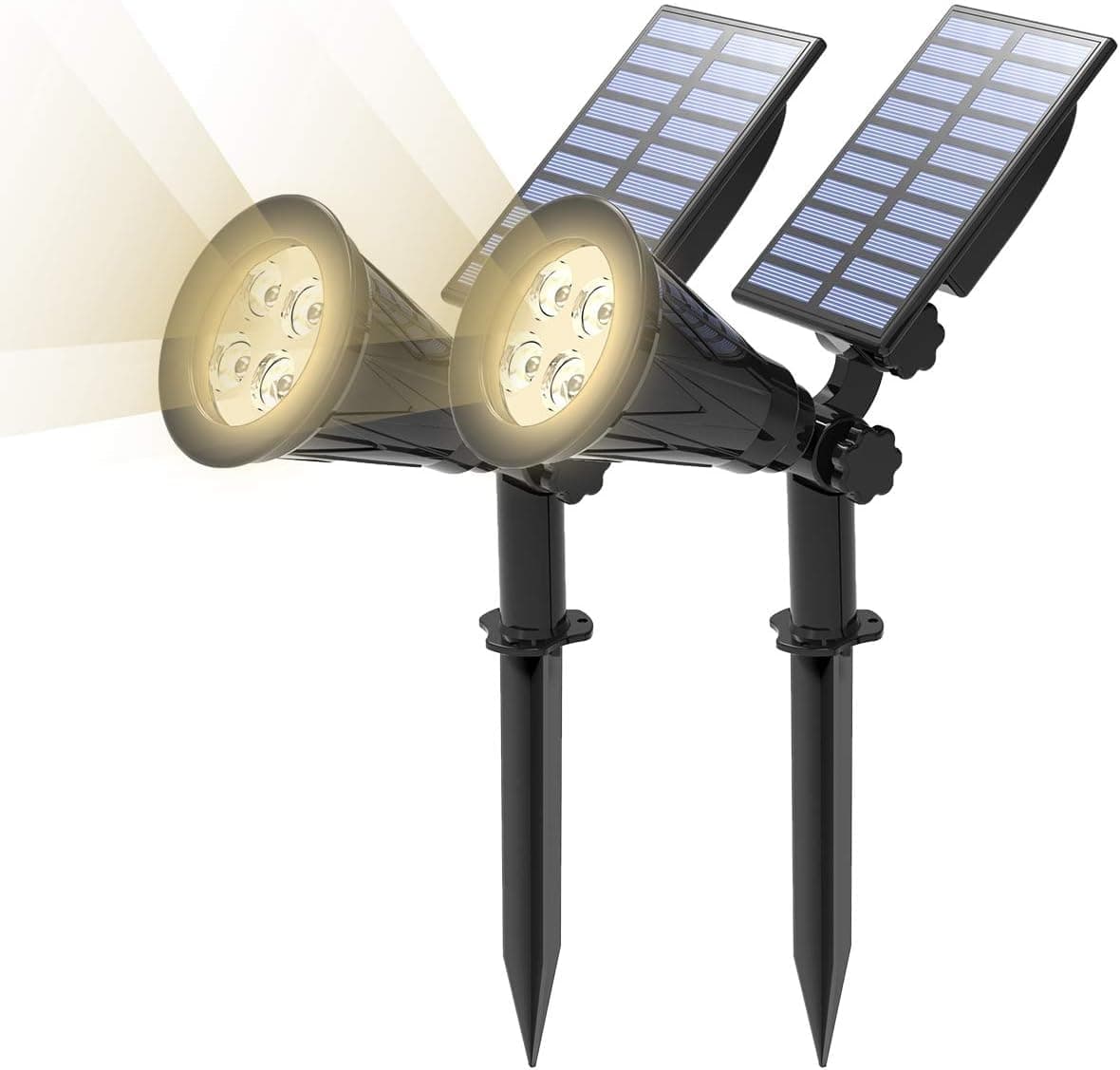 T-SUN 2 Pack LED Solar Spotlights, 2 in 1 Easy Installation Solar Landscape Lights, Waterproof Outdoor Garden Lights, Natural White 4000K, 180°Angle Adjustable, Auto ON/Off for Security Lighting