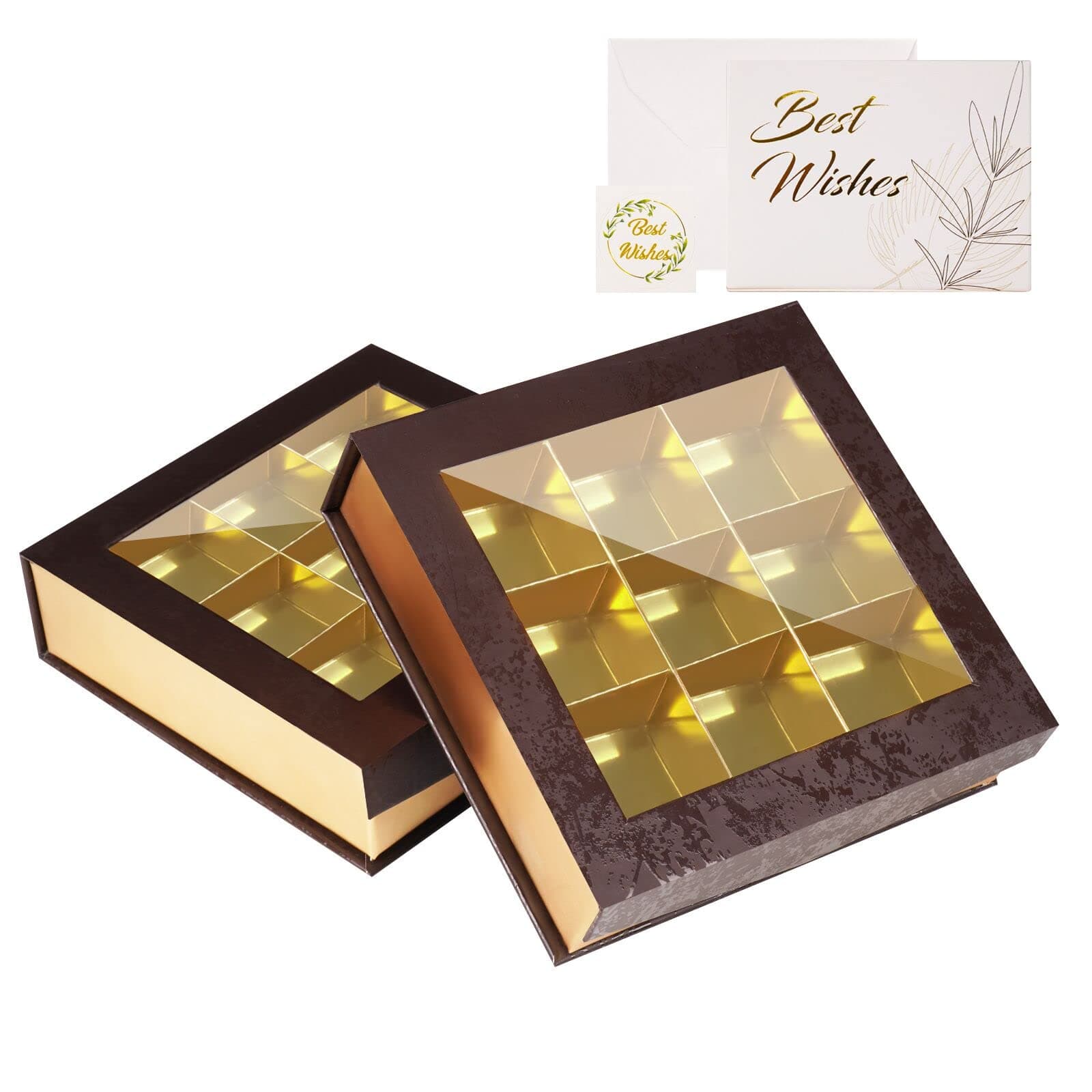 Chocolate Box Packaging, Chocolate Packaging Box, Candy Boxes Packaging for Handmade Chocolate, Chocolate Boxes with Present Cards for Mother's Day, 2 Pack (9 Lattices)