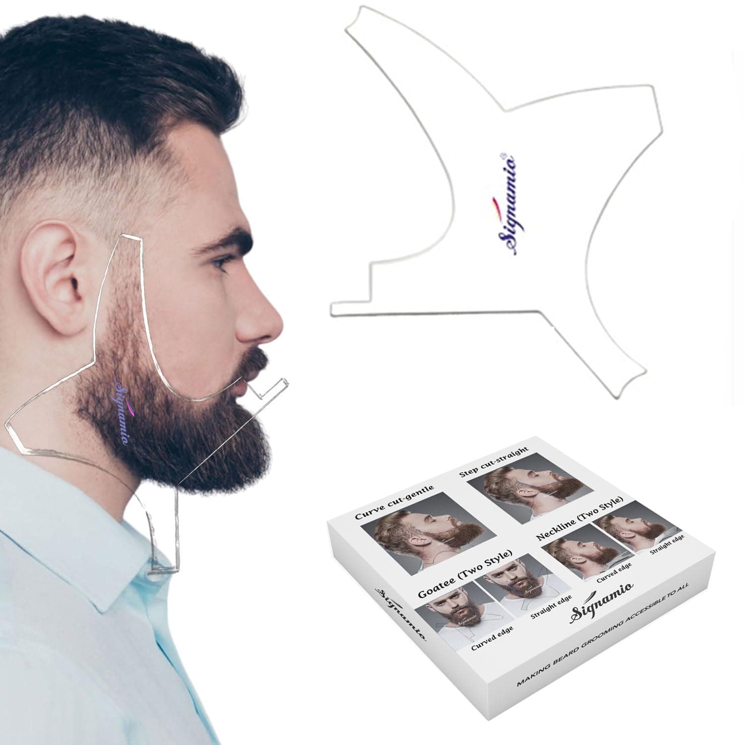 - SIGNAMIO All in 1 Multi Purpose Transparent Beard Shaper tool Kit for Men | Beard Shaping Stencil Comb for men styling shave for neck line guide - Grooming kit