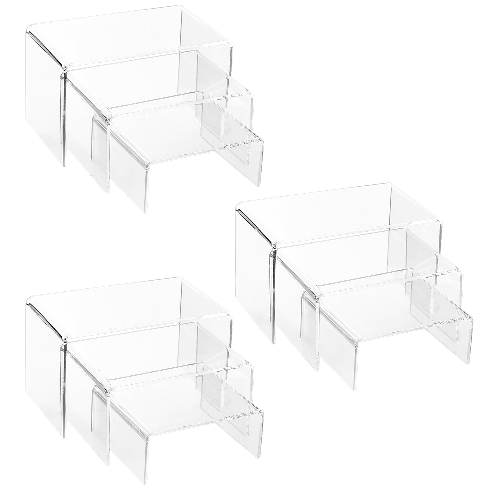 9 Pcs Clear Acrylic Display Risers, Jewelry Display Riser, Cupcakes Sweet Display Holder Stand, Retail Displays Bridge Showcase, for Figures, Buffets, Cupcakes, Jewellery Stands, 3 for Each Size