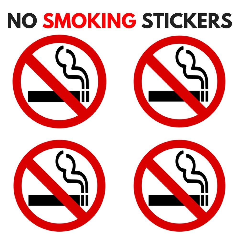 NO SMOKING Warning Decal Sticker (4 Pack) for Window/Door/Wall - No Smoking Cigarette Logo, Self Adhesive Back Vinyl 4” x 4”