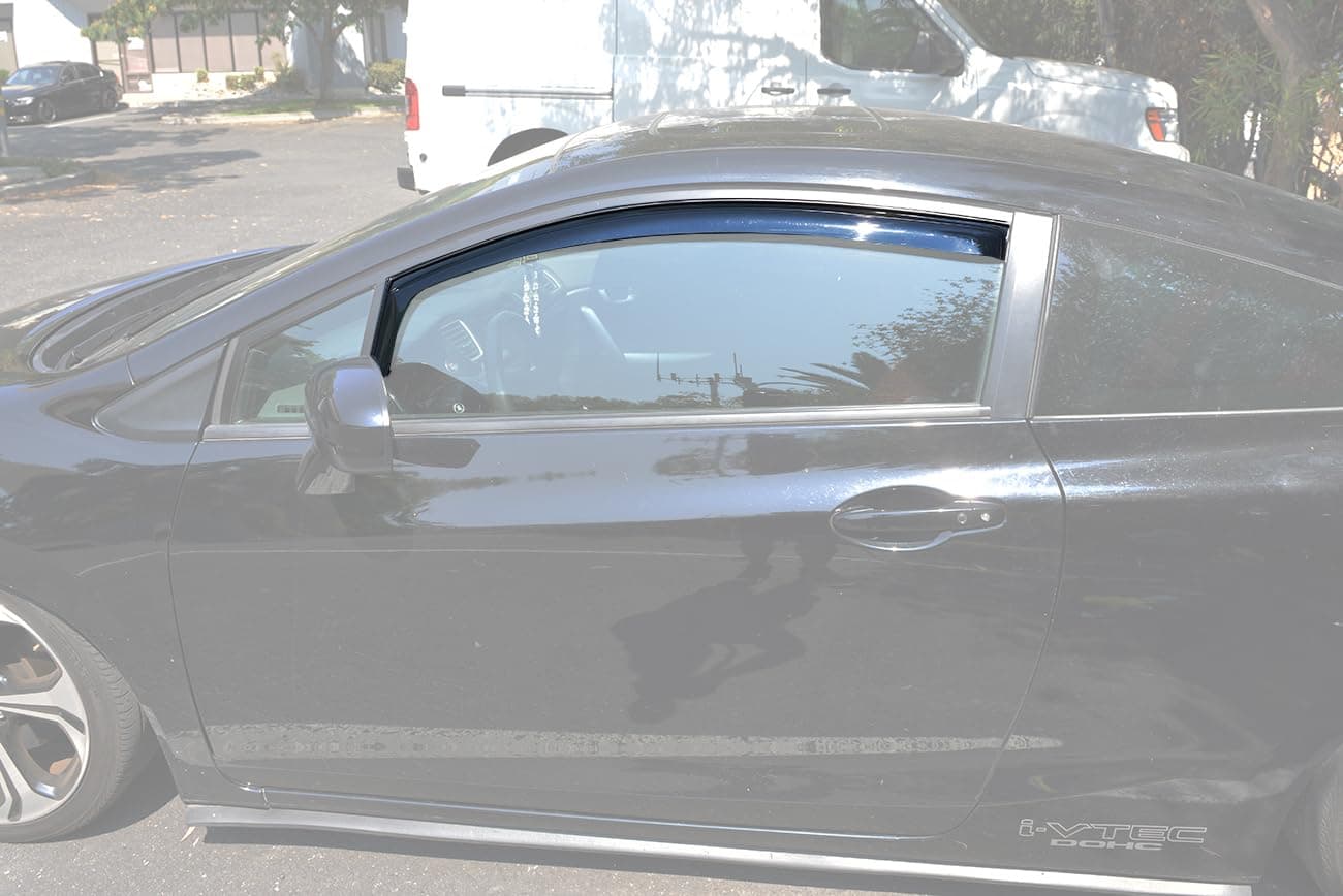 for 2012-2015 Honda Civic 2Dr Coupe | EOS Visors JDM in-Channel Style Smoke Tinted Side Vent Window Deflectors Rain Guards