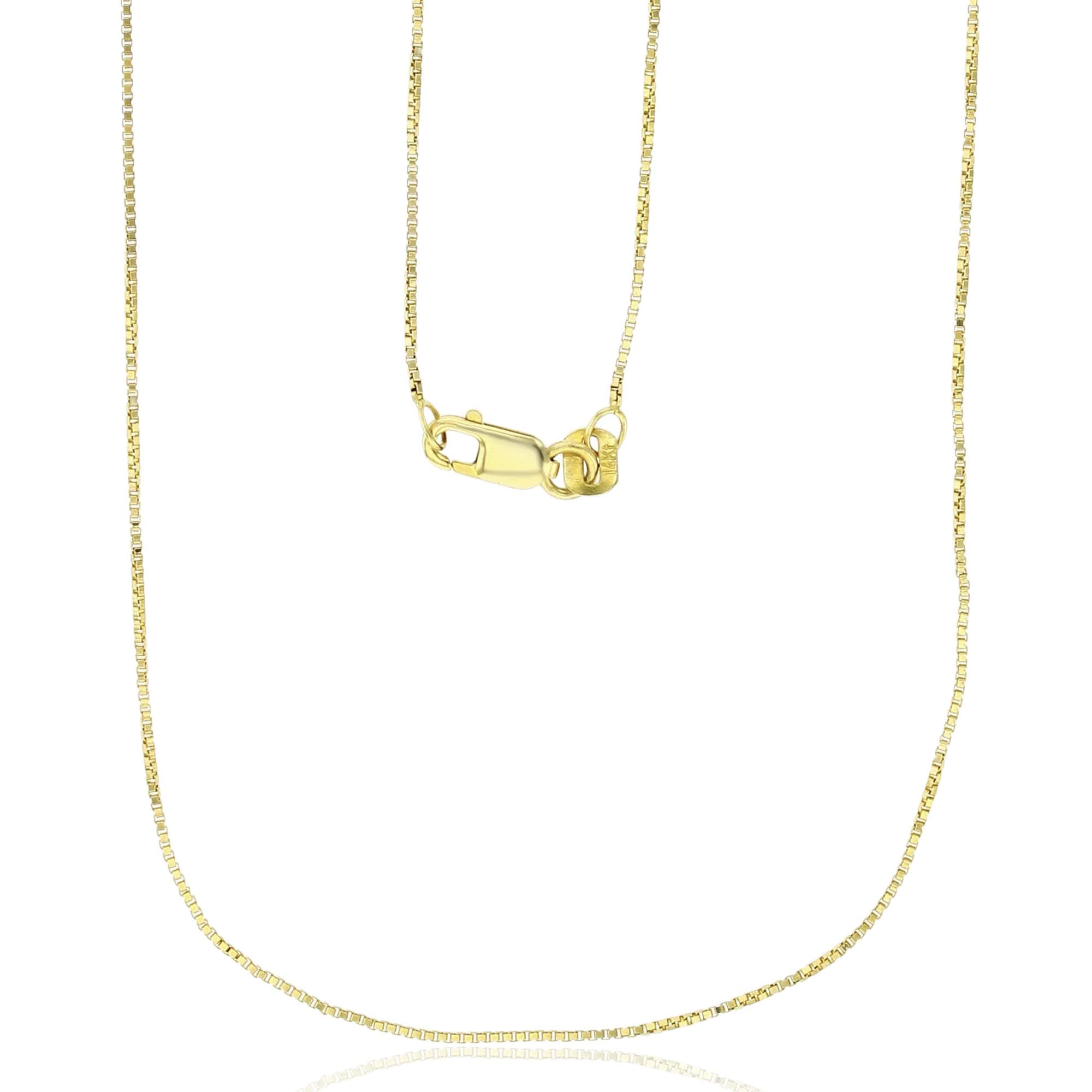 14K Yellow, White or Rose Gold Solid 0.60mm-0.75mm Box Chain with Lobster Claw Clasp | Italian Gold Necklaces | Gold Box Necklaces for Men and Women 22 Gold