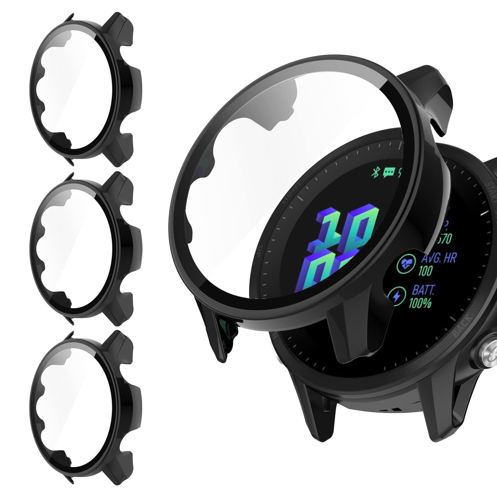 Protective Case Compatible for Garmin Forerunner 955/955 Solar Case Screen Protector Cover PC Case with HD Tempered Glass Bumper Shell for Forerunner 955/955 Solar (3 Black)