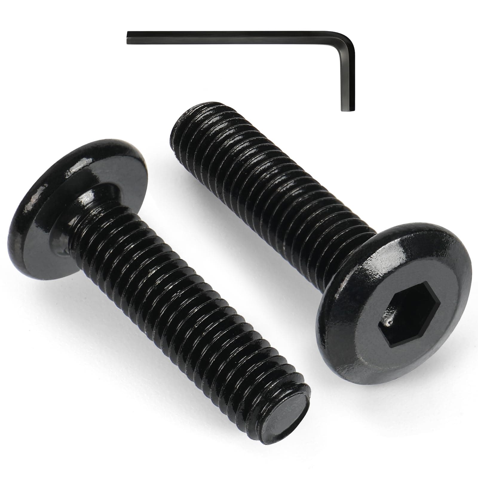 M8-1.25 x 20 mm 33pcs Flat Head Hex Socket Cap Screws Metric M8 Bolts, 304 Stainless Steel 18-8, Black Zinc Plated, Full Thread, with Hex Spanner