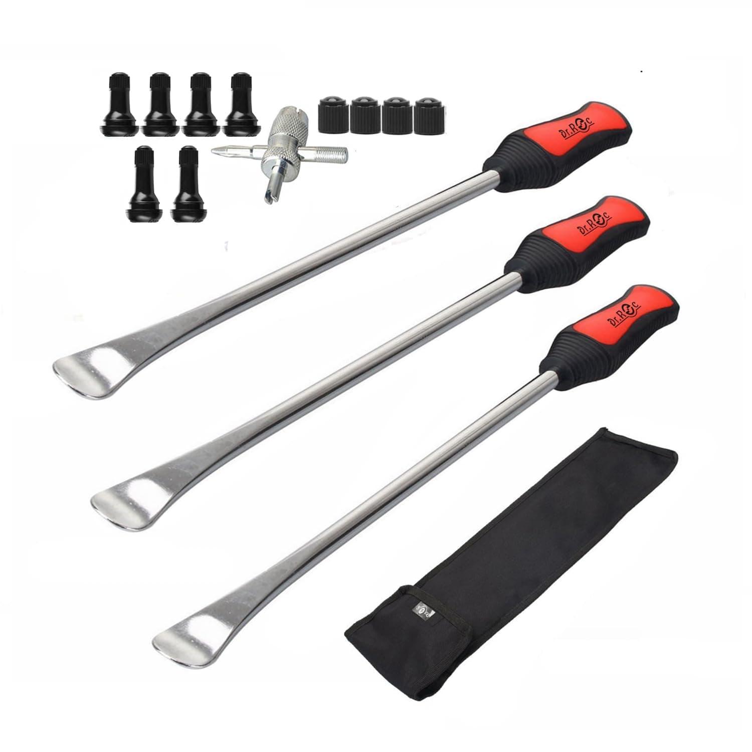 14.5 inch Perfect Leverage Tire Spoon Lever Iron Tool Kit Motorcycle Dirt Bike Lawn Mower Professional Tire Changing Tool with Stable Bag 3 PCS Tire Spoons with Tire Valve Stem TR412 TR413