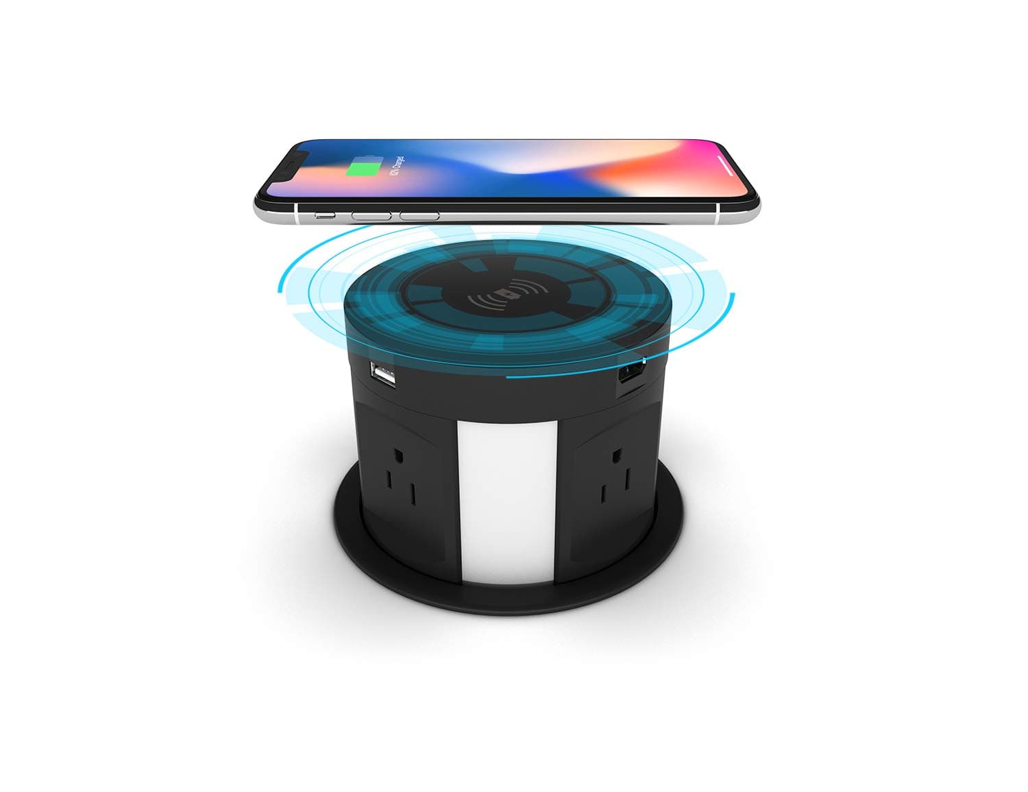 Automatic Pop Up Outlet Surge Protector Retractable Hidden Recessed Power Strip Power Socket with Wireless Charger USB Charging Station, 4US Plug+2USB+1RJ45 Port+1HDMI Port for Ofiice Conference