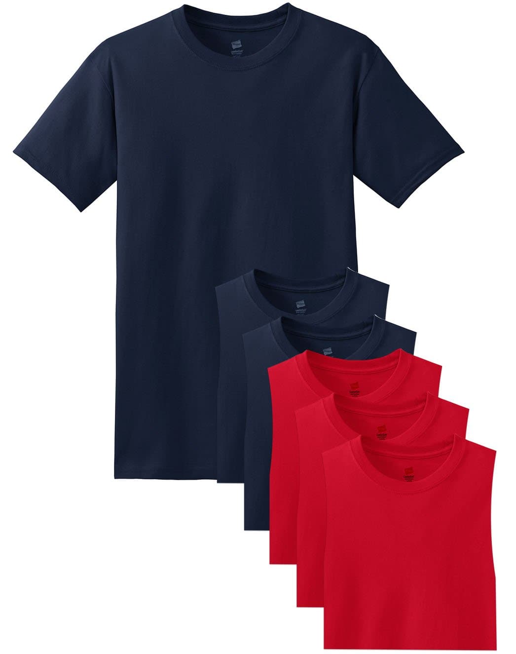 Hanes Men's Classics 6 Pack Crew Neck Tee - Navy/Red - M