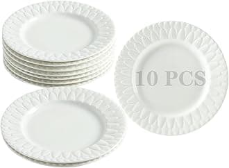 8 Inch Porcelain Appetizer Plates Set of 10, Small Dinner Plate, Dessert Salad Plates, White Ceramic Dinnerware Serving Dishes for Steak, Cake, Snack,Pizza, Waffles, Microwave, Oven, Dishwasher Safe