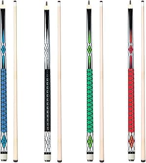 New Pool Stick Set of 4 with 13mm Cue Tip 58" Pool Cue with Rubber Anti-Skid Sleeve