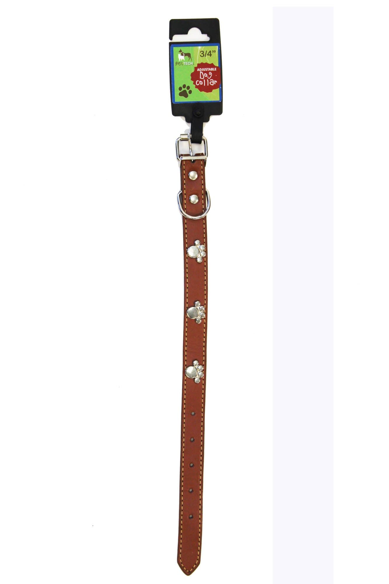 3/4in Pet Tech Leather Dog Collar (Brown) - Adjustable Dog Collar