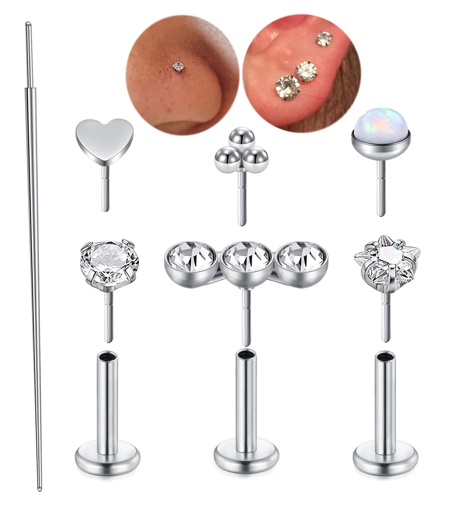 QWALIT Piercing Taper Threadless Insertion Tool - Titanium Labret Pin 16g, 18g, 20g