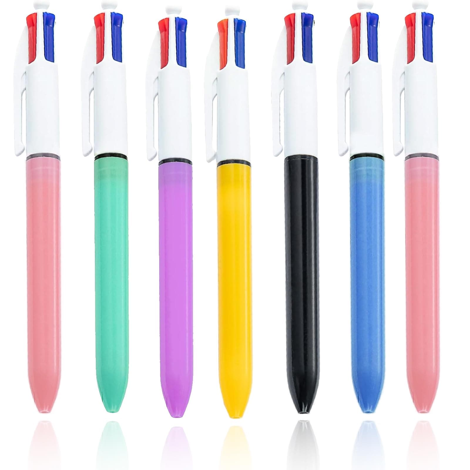 7 Pack 4-In-1 Retractable Biro Multicolour Ballpoint Pens - 4 Colour, Multicolour Pens With Multi Coloured Ink, All In One For School, Home, Office Supplies