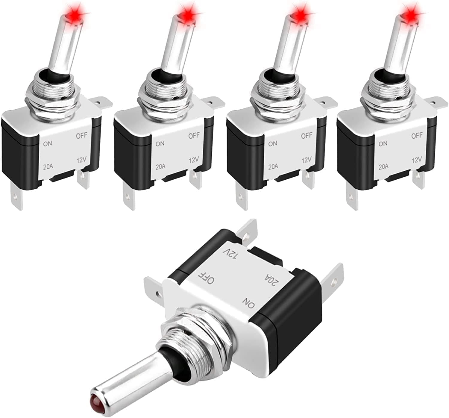 12V LED Toggle Switch, Waterproof SPST 20A ON/OFF Lighted Rocker Toggle Switch for Car Marine RV Vehicles Truck Boat Dash Auto (5PCS)