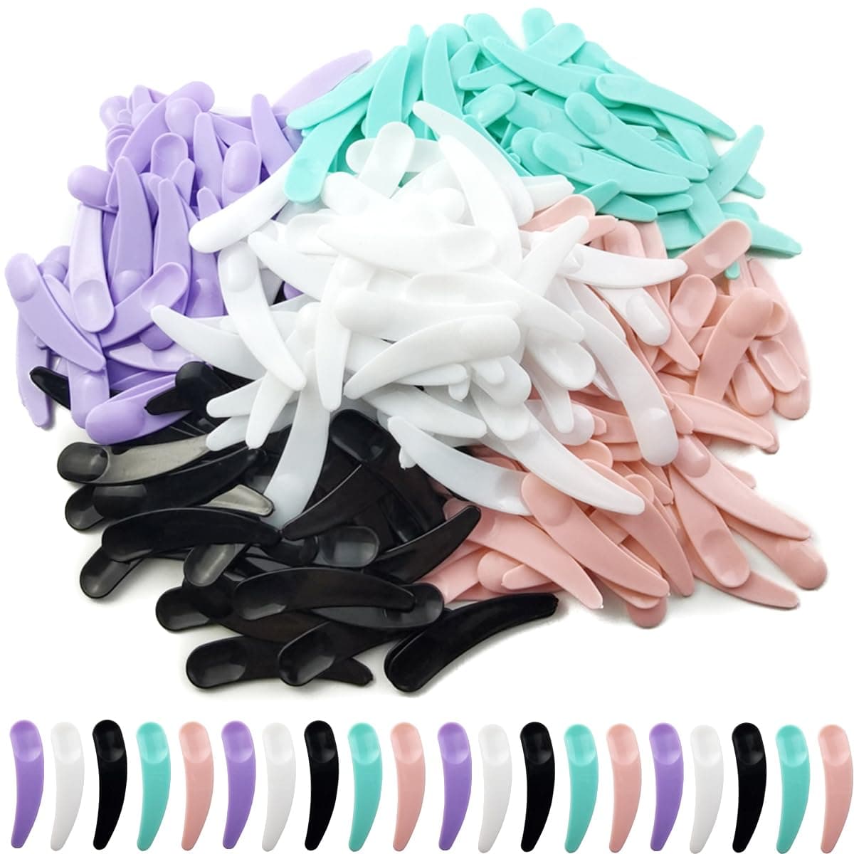 RONYOUNG 300PCS Mini Spatula for Cosmetics, Bulk Disposable Mini Plastic Makeup Spatulas, Mask Scoop for Mixing and Sampling (Multi Colored)