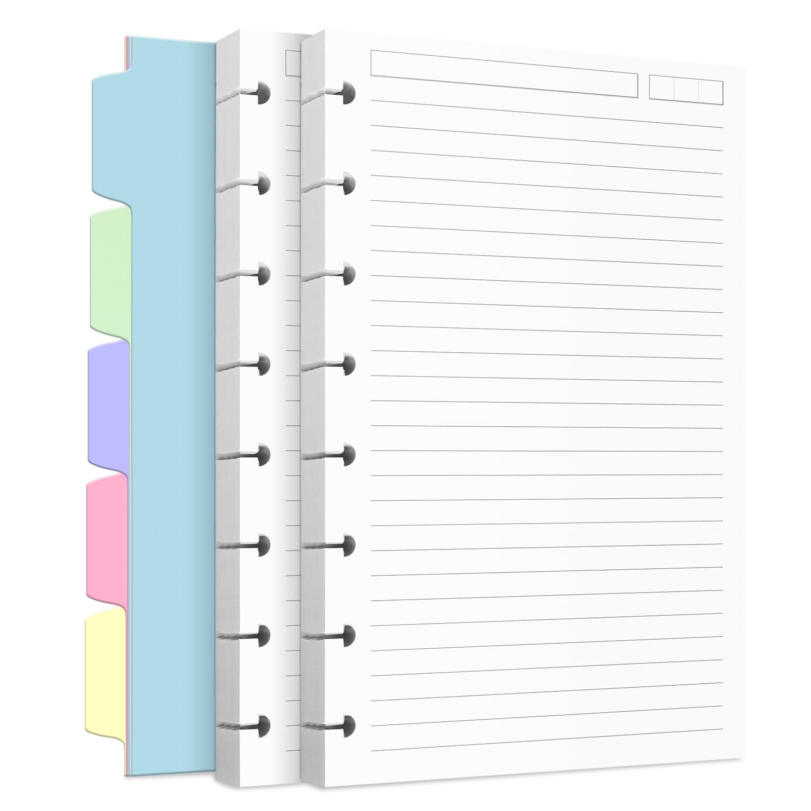 Discbound Refill Paper, Disc Paper Refill for Note-Taking System Discbound Planner Inserts with 240 Pages, 5 Sheets Dividers,White Paper Refill, Junior Size 5.6" x 8.3 "