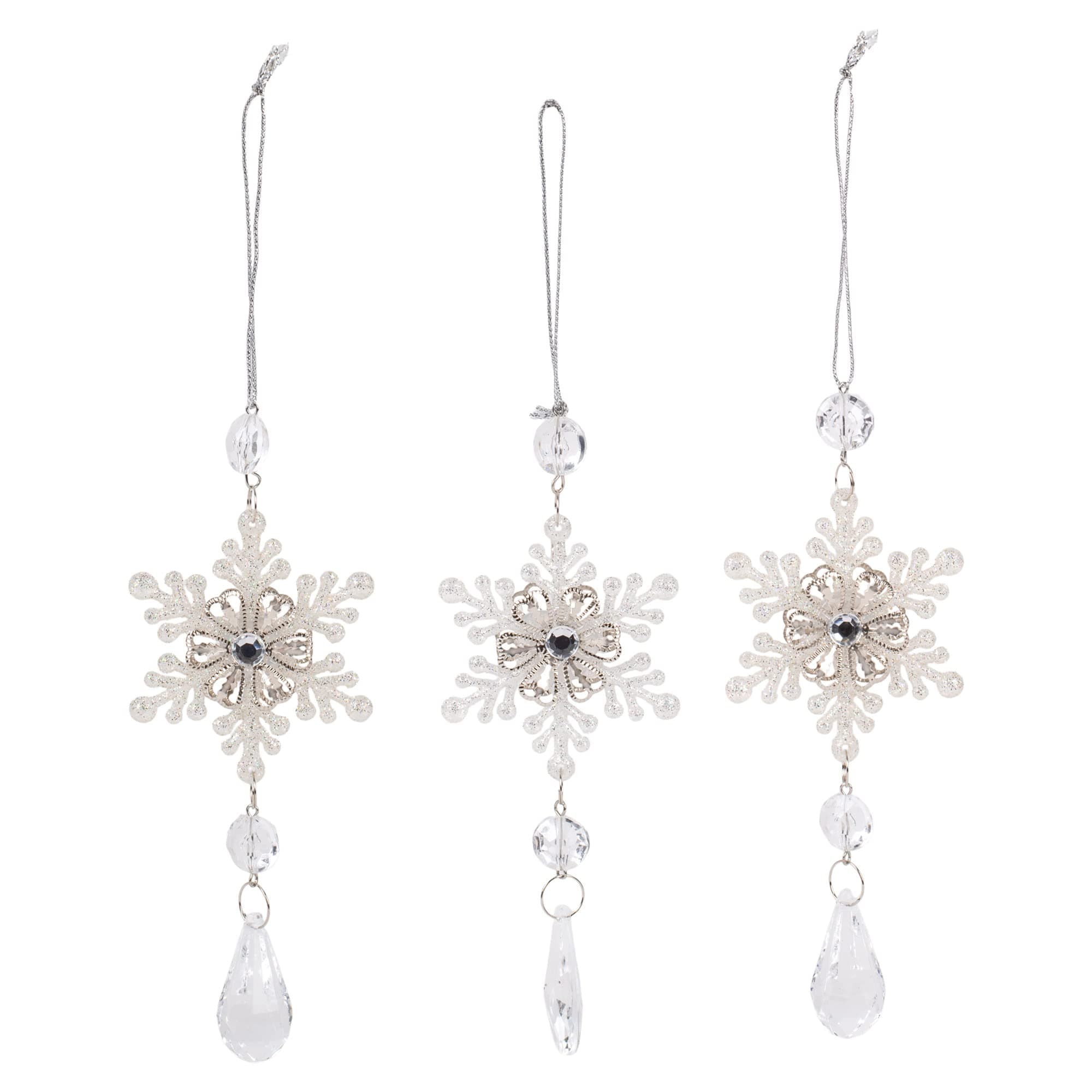 Kurt Adler Snowflake Drop Christmas Ornaments 3 Assorted