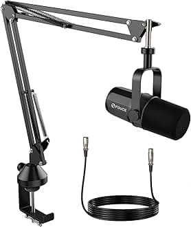 FDUCE XLR Dynamic Microphone for Vocal Recording, Podcasting, Gaming, Live Streaming&Broadcasting, All Metal Cardioid Mic, Voice-Isolating Technology, with Boom arm SL40X+