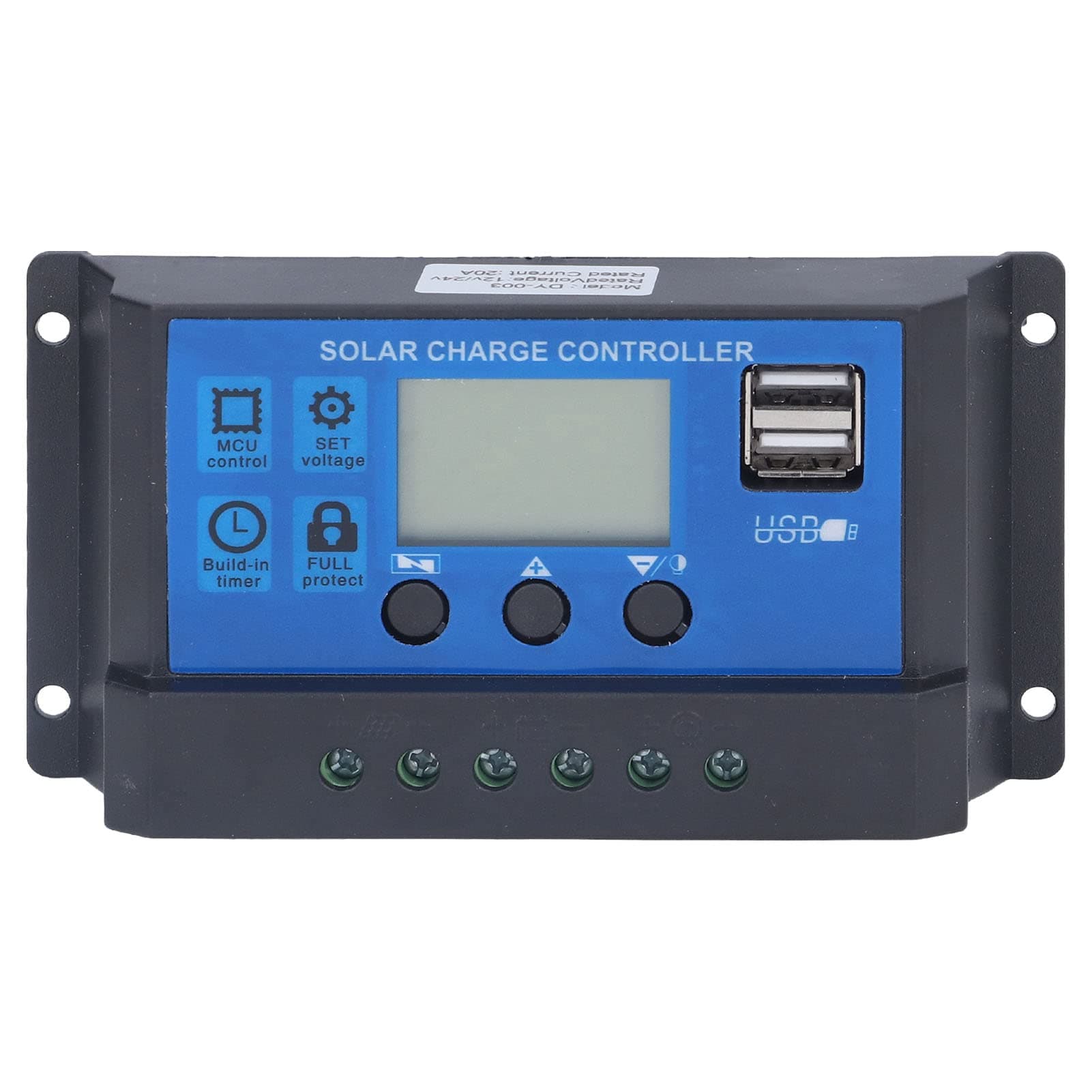 12/24V 20A PWM Solar Charge Controller, Solar Panel Controller with LCD Display, 5V Smart Dual USB Ports