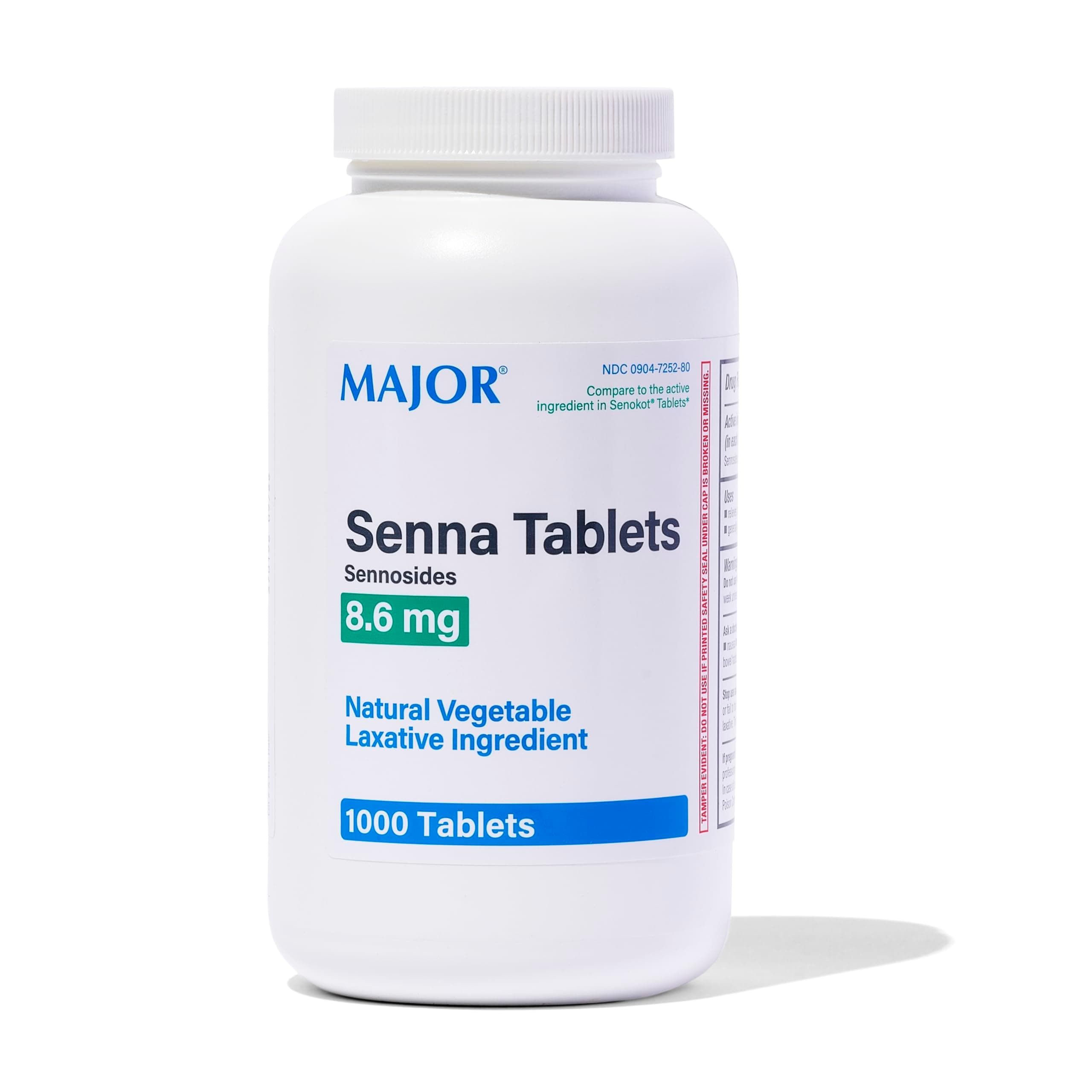 Senna 8.6 mg Natural Vegetable Laxative Tablets - Made With Sennosides - 1000-Count