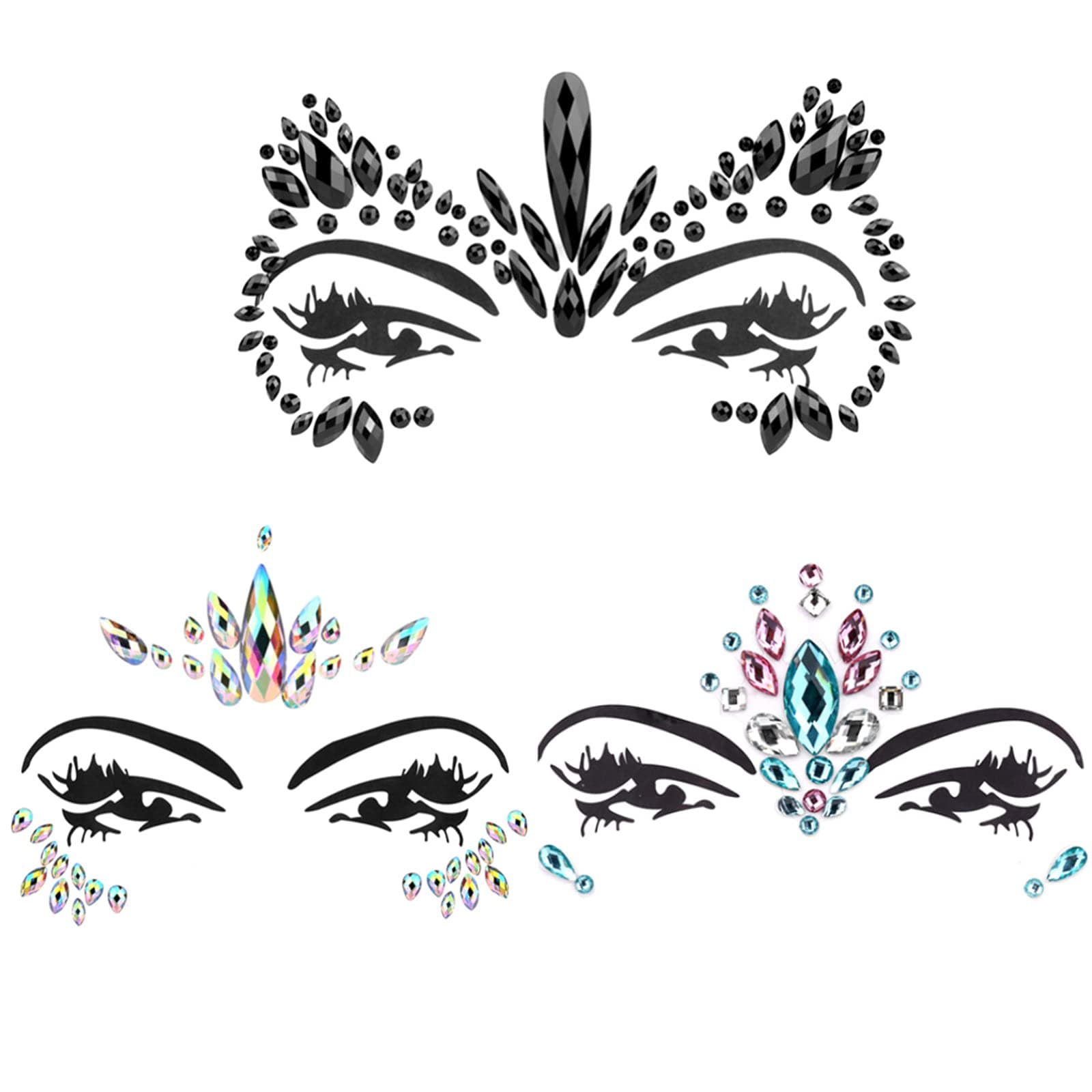 Face Gems, 3 Pcs Eco-friendly Resin Material Self-Adhesive Mermaid Face Jewels Stick on Stickers Glitter Face Gems for Kids Festival Forehead Decorations (Collection 1)