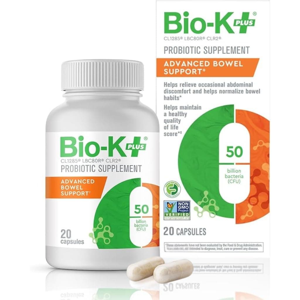 - Bio-K+ Probiotic Advanced Bowel Support – 50 Billion CFU – Vegan, Gluten-Free, Non-GMO – Supports Digestive Health & Regularity – for Men & Women – 20 Probiotic Capsules