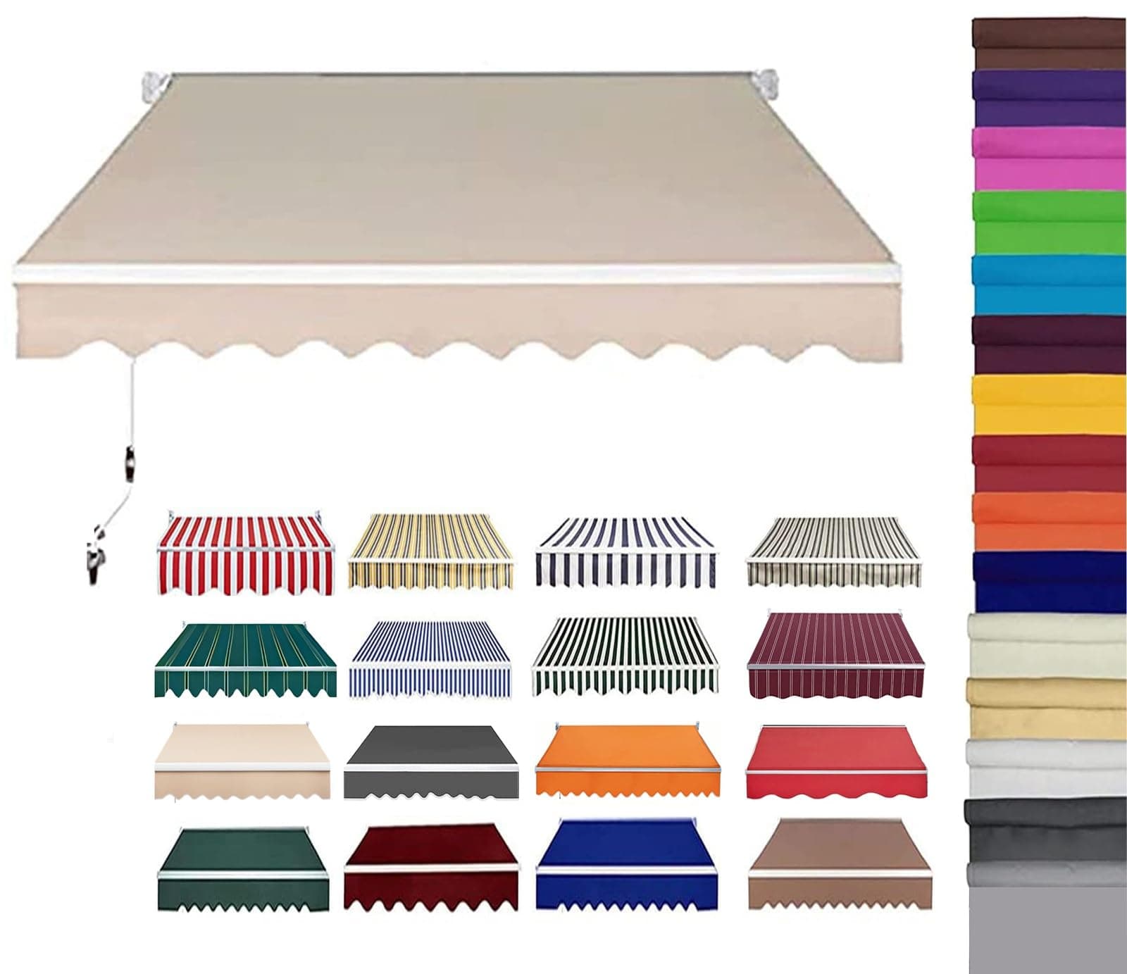 Retractable Patio Awning Replacement Fabric (Without Frame) Waterproof Shade Sun Shade Awning Cover Outdoor Patio Canopy Sunsetter Deck Awnings Polyester(B,(12x10ft) 3.6x3m)