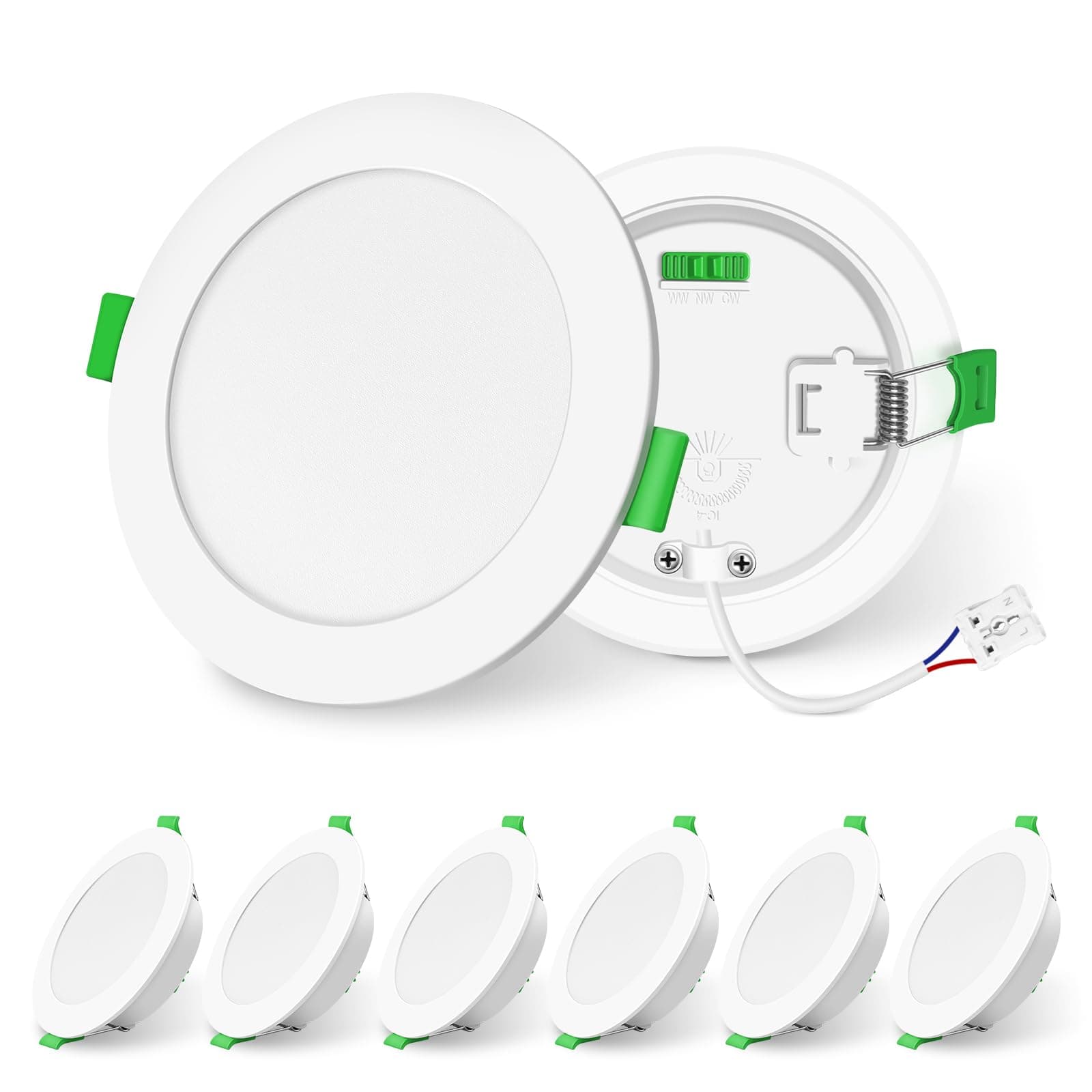 ALUSSO Lighting LED Downlights Dimmable Recessed Ceiling Lights 8W 850lm High Brightness, 3000K Warm 4000K Neutral 6500K Cool White Bathroom Spot Lights Ceiling Ultra Slim Spotlights IP44, 6 Pack