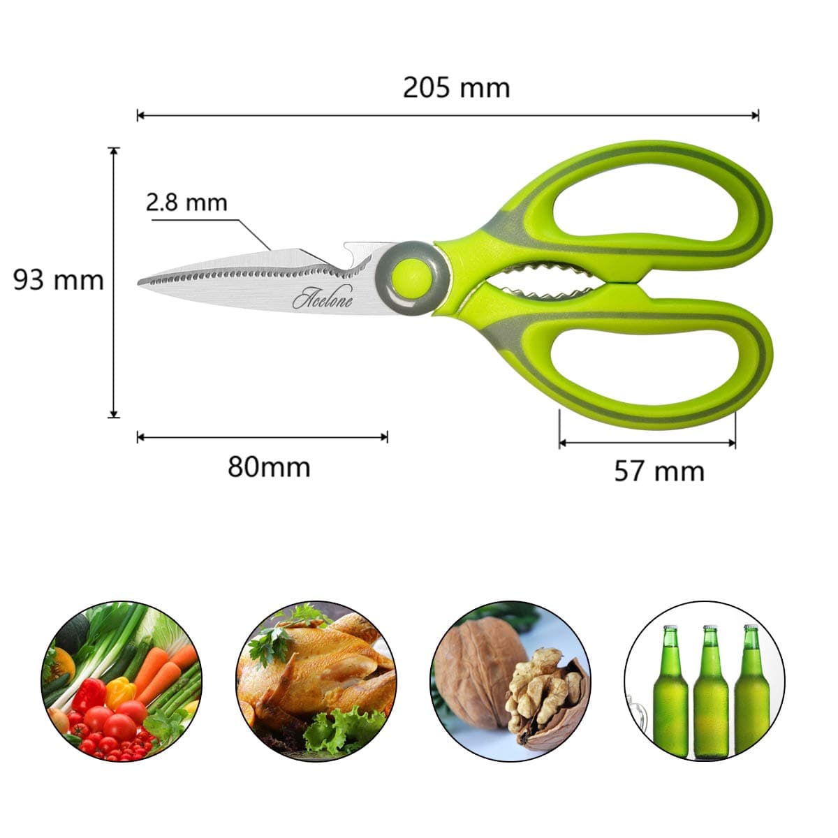 Acelone Kitchen Shears, Premium Heavy Duty Shears Ultra Sharp Stainless Steel Multi-function Kitchen Scissors for Chicken/Poultry/Fish/Meat/Vegetables/Herbs/BBQ… (Light Green)