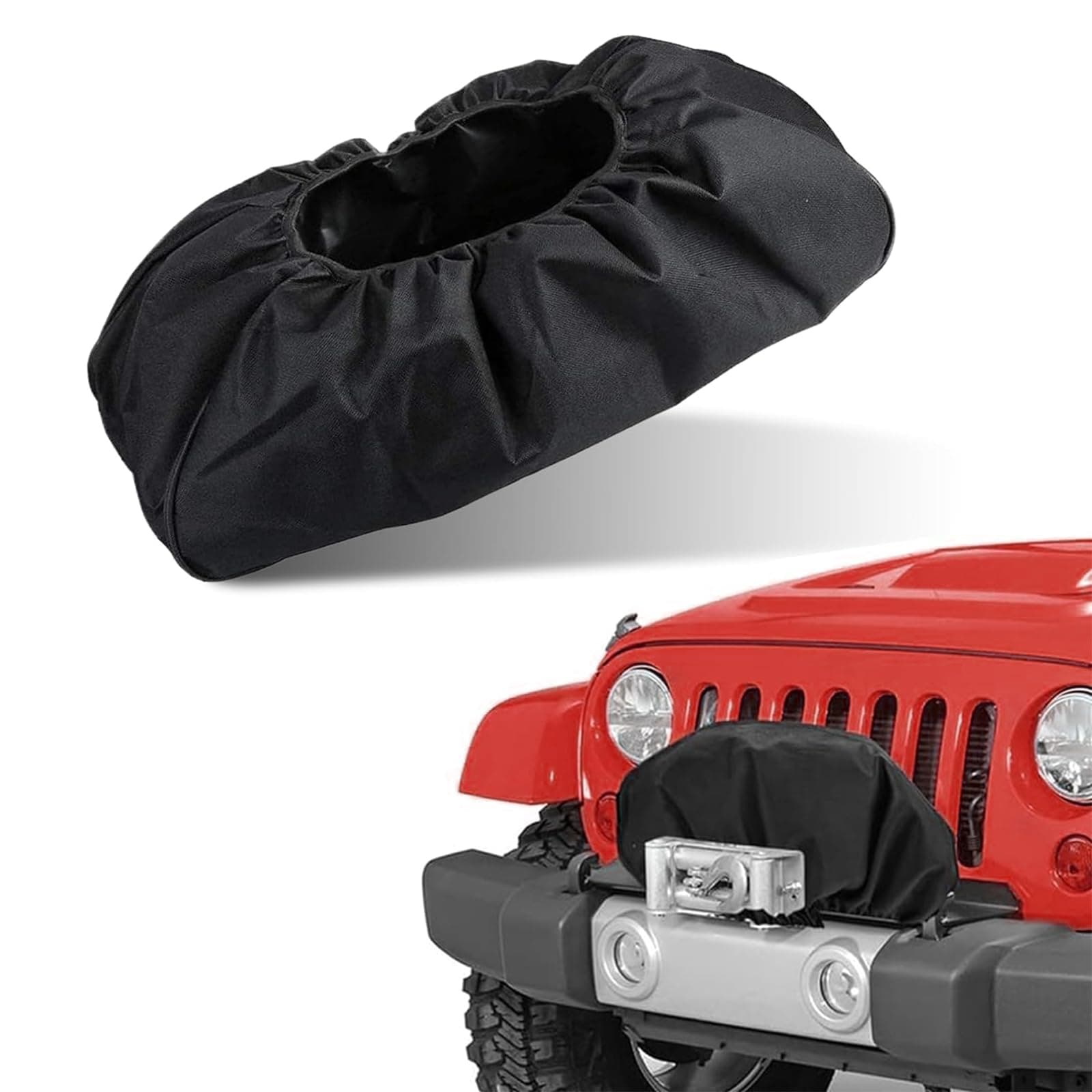 Pack-1 Car Winch Cover, 21.6" x 9.4" x 7.4" Thickened Waterproof Dustproof Winch Protector for 8500-17500Lbs, Elastic Retractable Winch Cover, Universal for Cars and Off-road Vehicles (Black)
