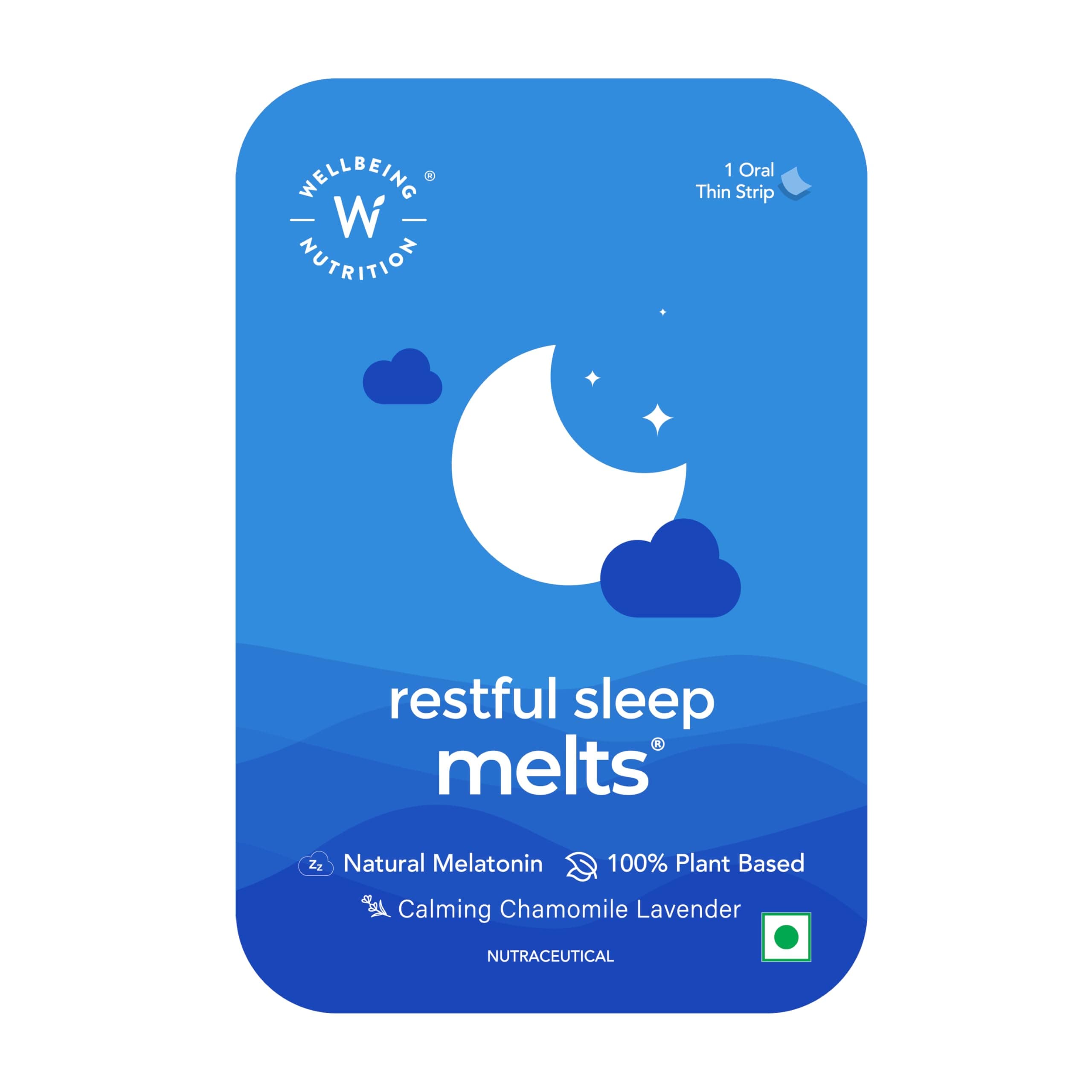 Melts Restful Sleep Strips | Plant-Based Melatonin 10mg for Better Sleep & Stress Relief with Chamomile, Tagara, L-Theanine | 1 Oral Thin Strips
