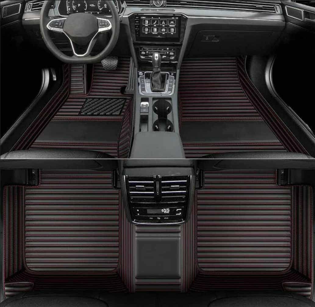 Custom Personalized Floor Mats ，Luxury Full Coverage All Weather Car Floor Mats，Anti-Slip Leather Car Mat Set ，Custom Floor Mat， for 99% of Cars, Trucks & SUV. (Streak black66red)