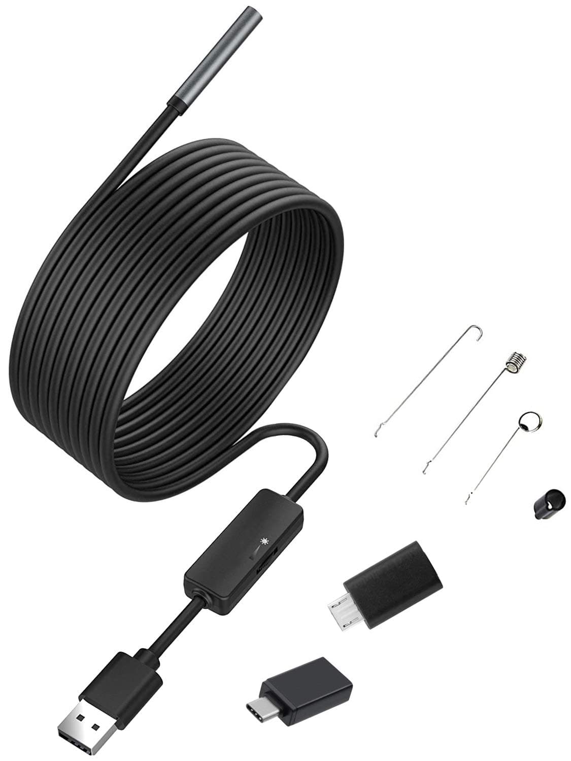 USB Endoscope for Otg Android Phone, Computer, 5.5 mm Borescope Inspection Snake Camera Waterproof with Micro USB, Type C, 16.4FT Semi-rigid Cord with 6 LED Lights, Compatible with Windows PC, MacBook