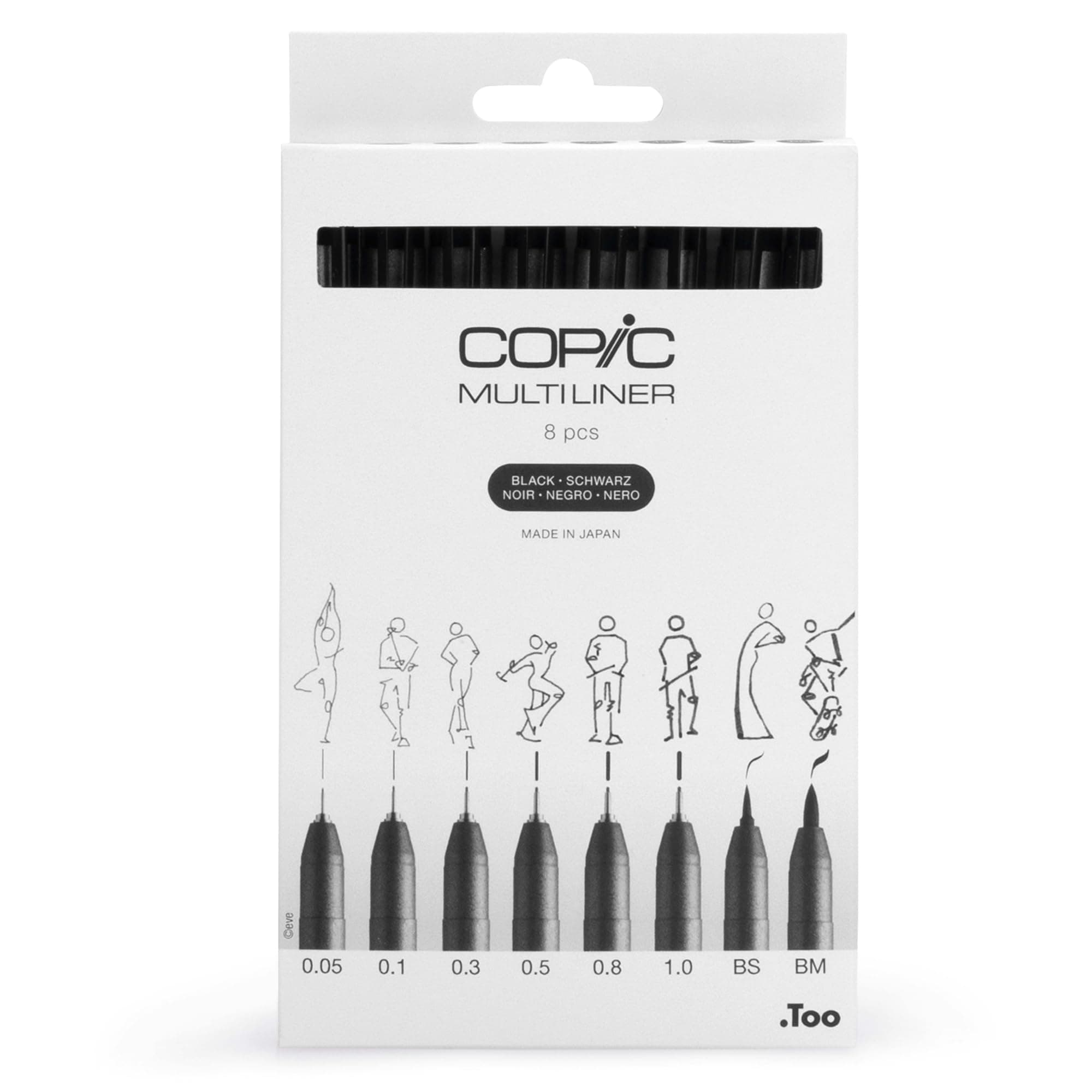 Copic Multiliner Classic Set B 8: 8 x Copic Multiliners with 0.05-1.0mm Nibs & Small/Medium Brush Tips - Black, Waterproof, UV Resistant
