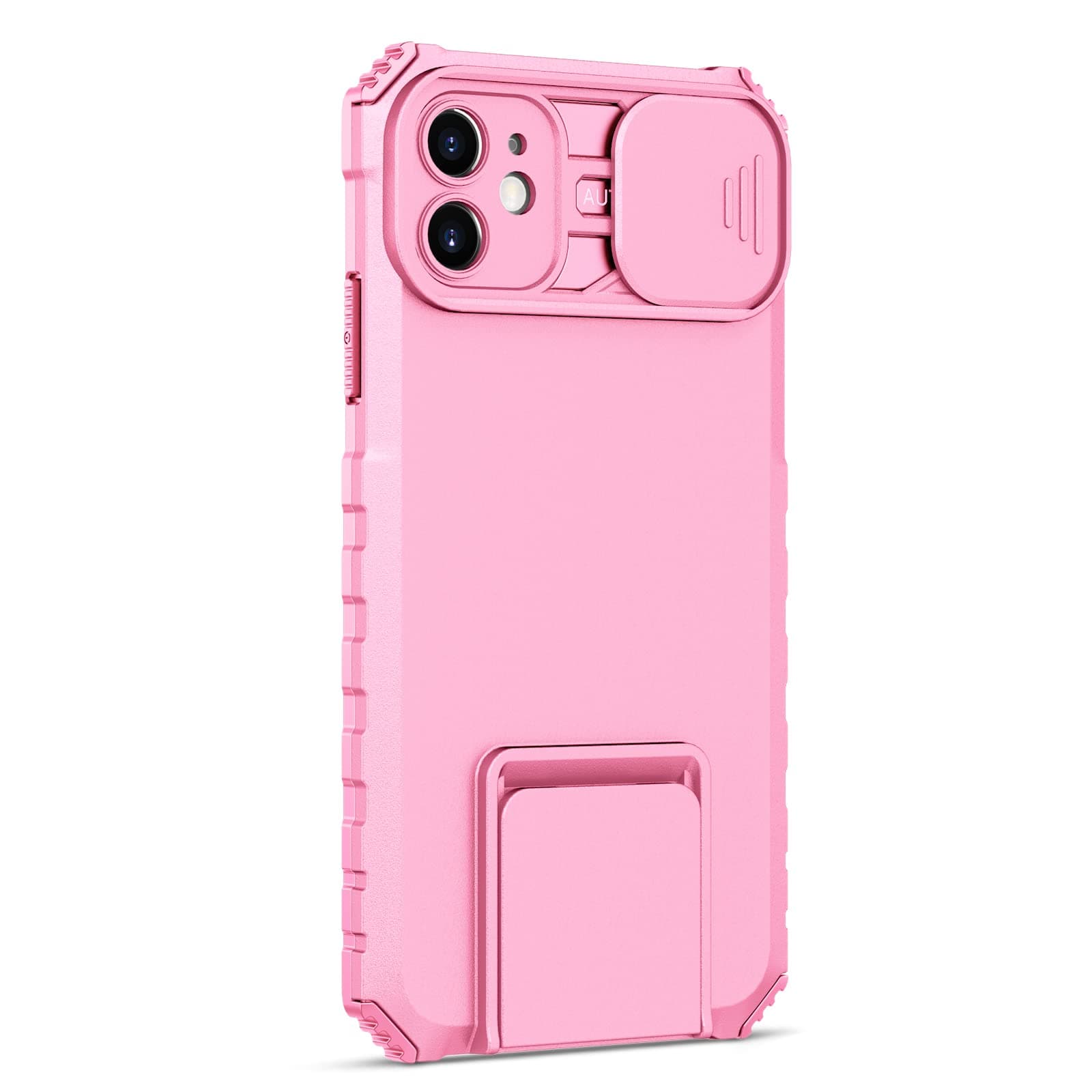 HiGoing for iPhone 11 Pro Max Case, 360° Full Body Shockproof Heavy Duty Protection Hard PC Back Soft TPU Bumper Frame Cover with Camera Slide Cover, Bracket for iPhone 11 Pro Max - 6.5''- Pink